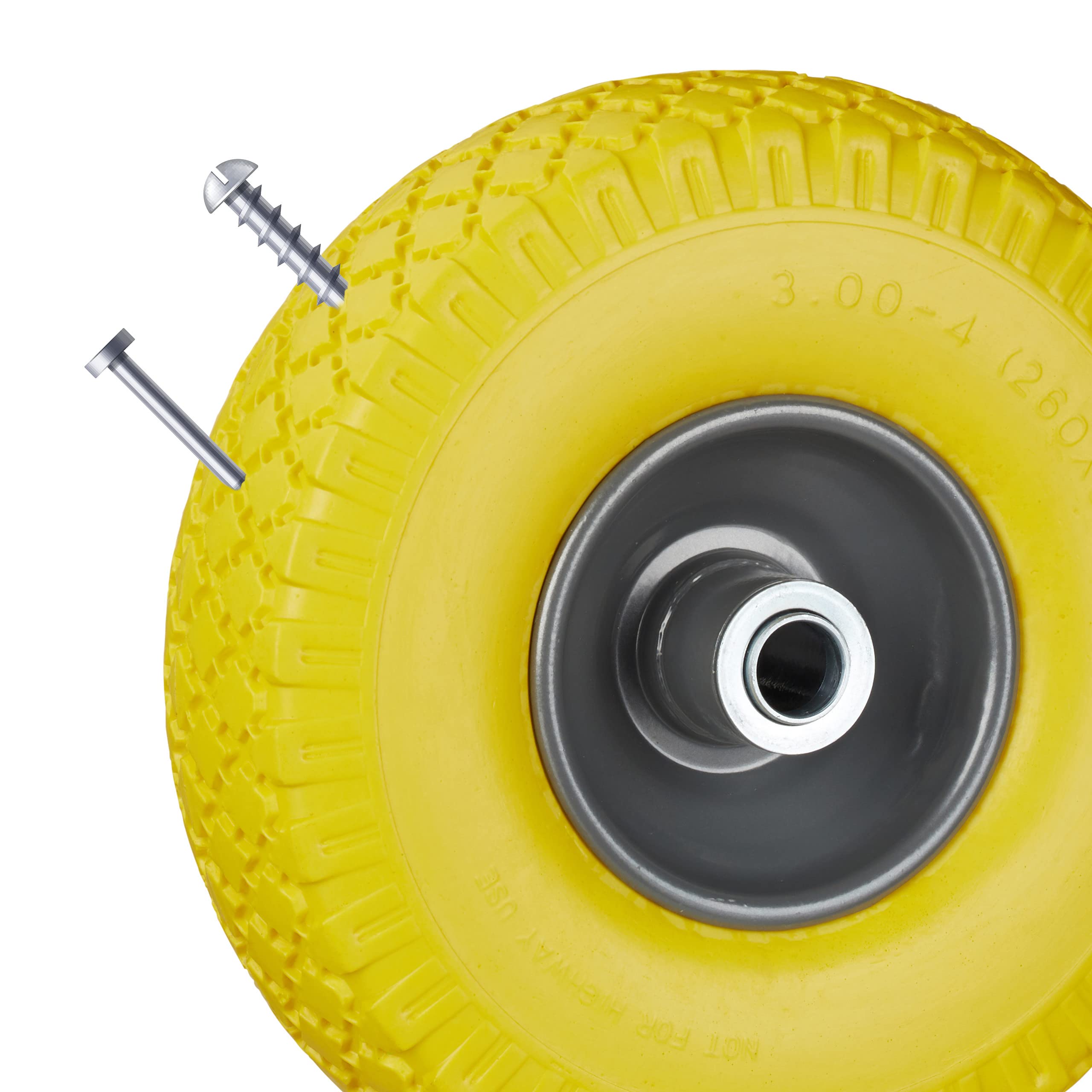 8 x Sackkarrenrad, pannensichere Vollgummireifen, 3.00-4" Stahlfelge, 20mm Achse, 100kg, Ersatzrad 260x85mm, gelb-grau