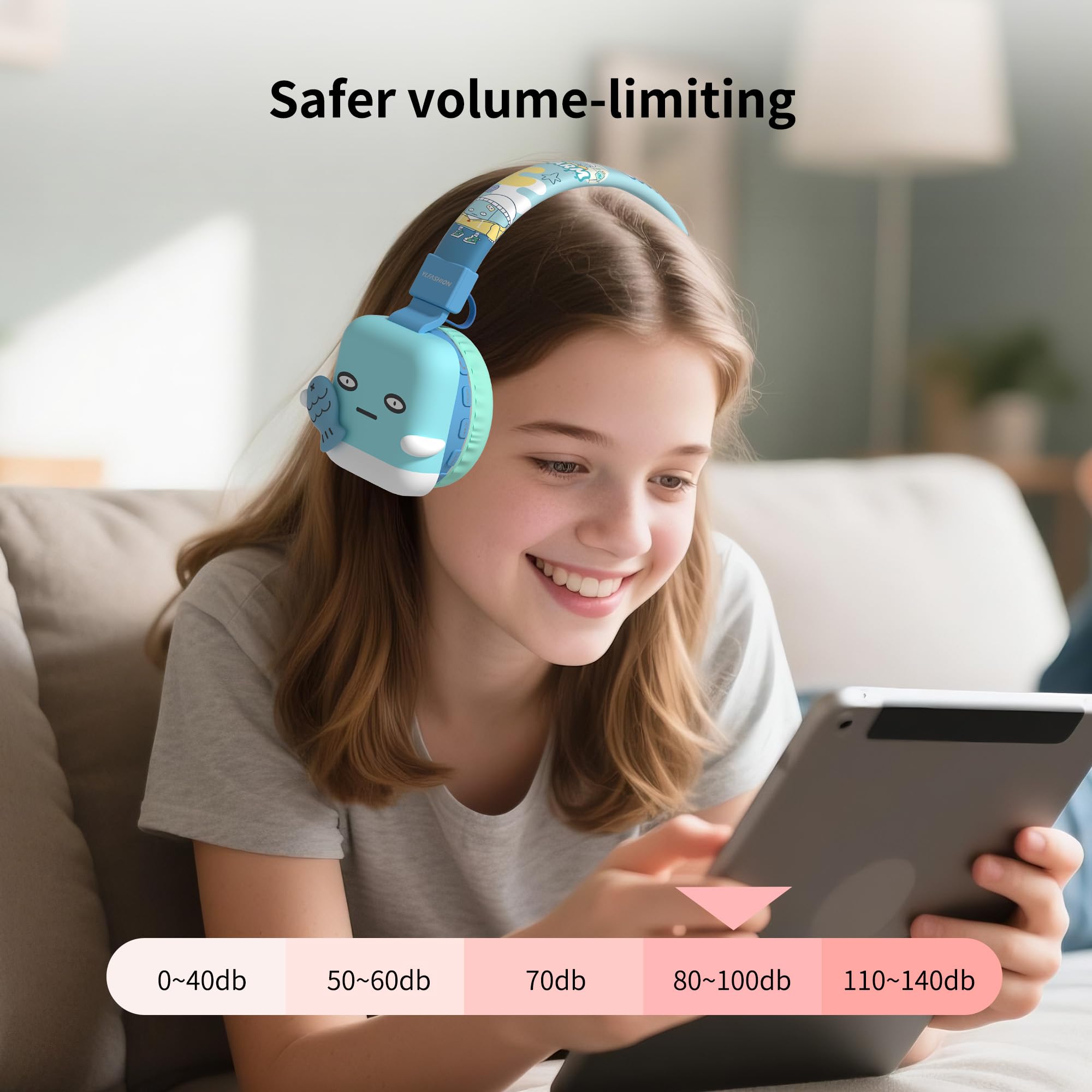 Auriculares Bluetooth para niños, inalámbricos y con cable, micrófono integrado, volumen limitado, cómodos y plegables, Bluetooth 5.4, azul
