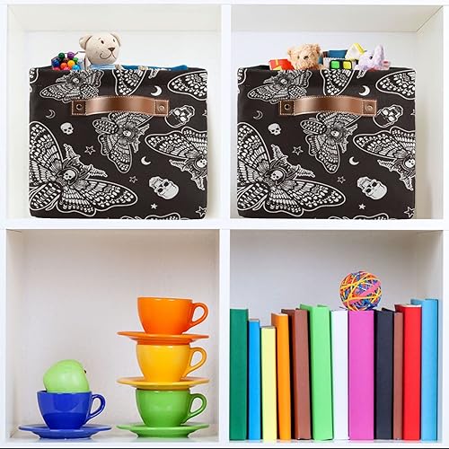 Miniatura 7 de ALAZA Cesta de almacenamiento negra con diseño de calavera y mariposa para estantes para organizar el armario, estante del cuarto del bebé, juguetes