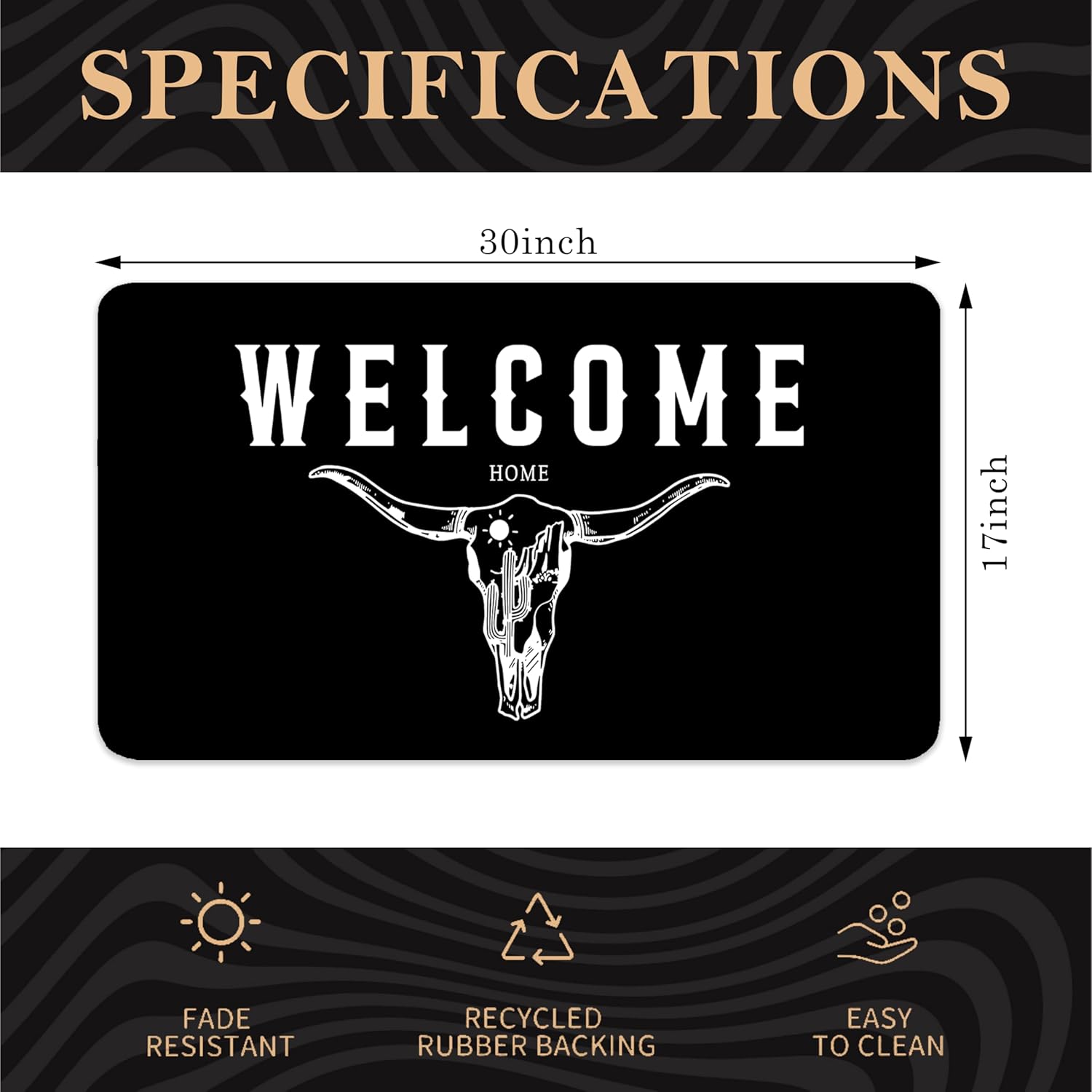 Western Bull Skull Welcome Howdy Door Mat 17 x 30,Cow Skull Farmhouse Home Decor Door Mat,Western Gifts for Women,Welcome Doormats for Outdoor Entrance Home Indoor ZH01-DD-182