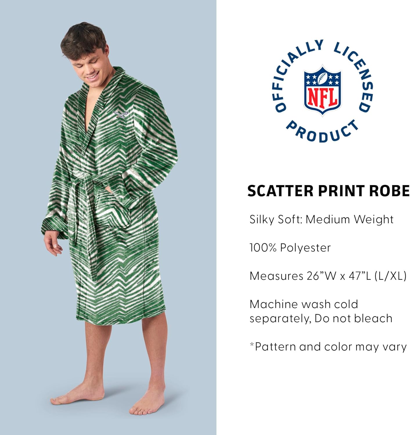 Northwest Zubaz X NFL Team Classic Zebra Pattern Men's Silky Soft Bath Robe