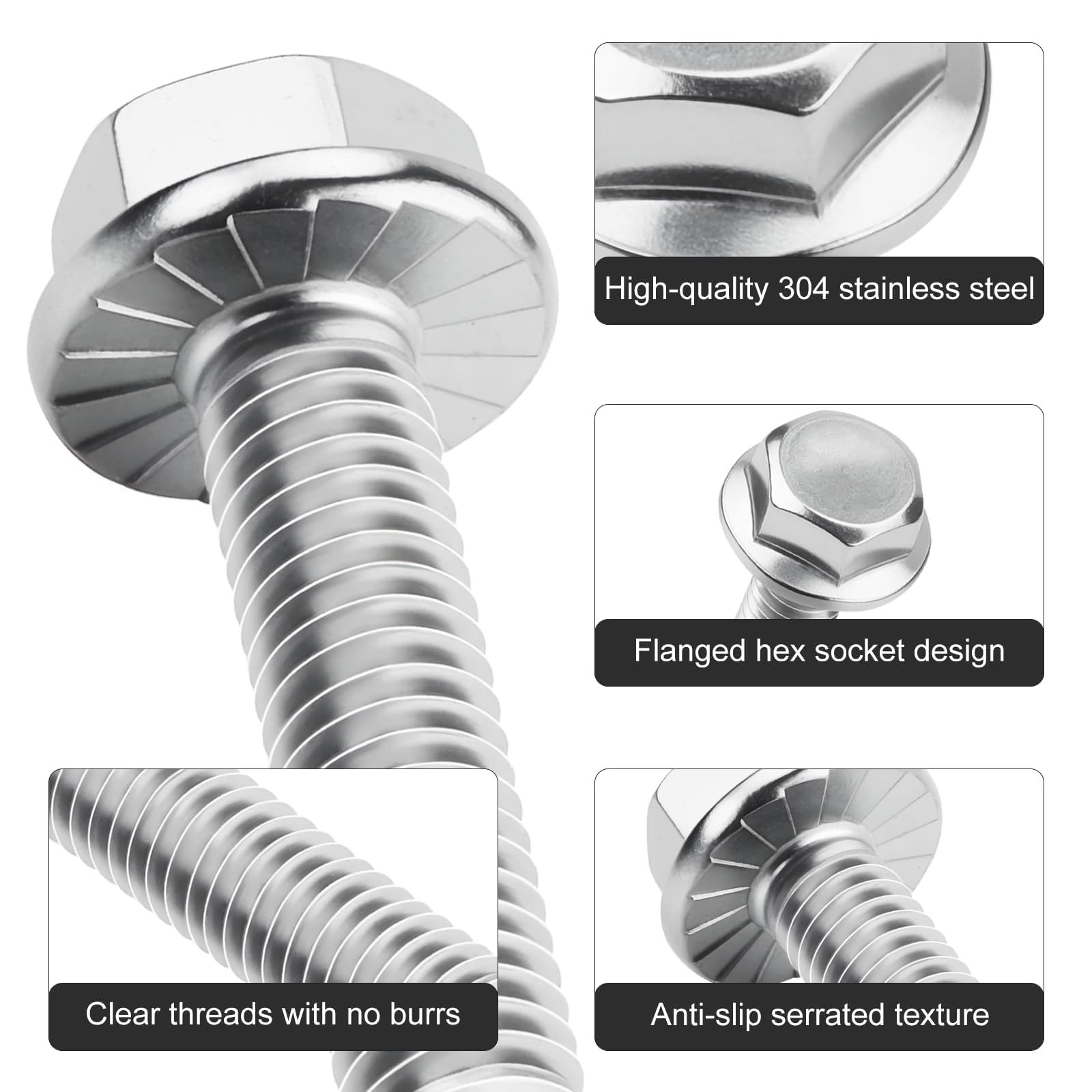 Nuts OT nuts 10 PCS M8 Bolts Silver M8x40mm 304 Stainless Steel Bolts Hex Serrated Flange Bolt Screws Hex Flange Bolt Serrated Flange Anti-Loosening for Machine Tools Furniture Assembly DIY - Image 3