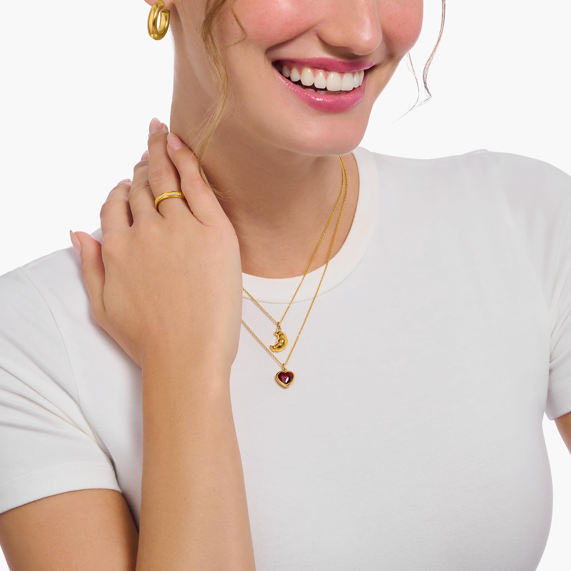 THOMAS SABO Kette mit Croissant-Anhänger vergoldet 750 Gelbgold Vergoldung, 925 Sterlingsilber