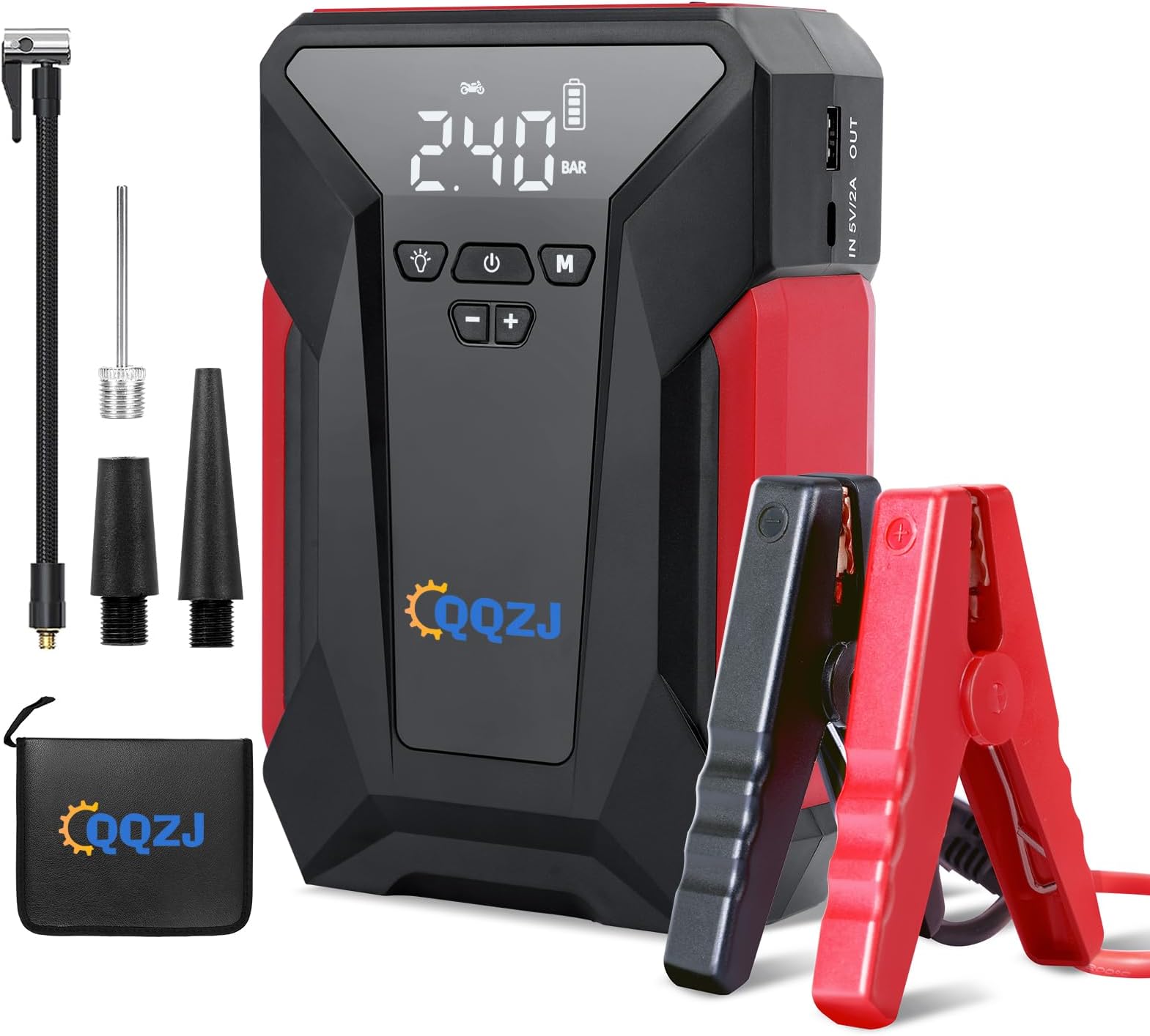 QQZJ Portable Car Jump Starter with Air Compressor, 150PSI 3000A Car Battery Jump