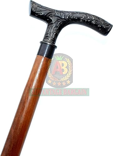 Miniatura 5 de Bastón de madera con mango de latón diseño de T dos pliegues bastón de madera liso para hombres y mujeres bastones de madera roja