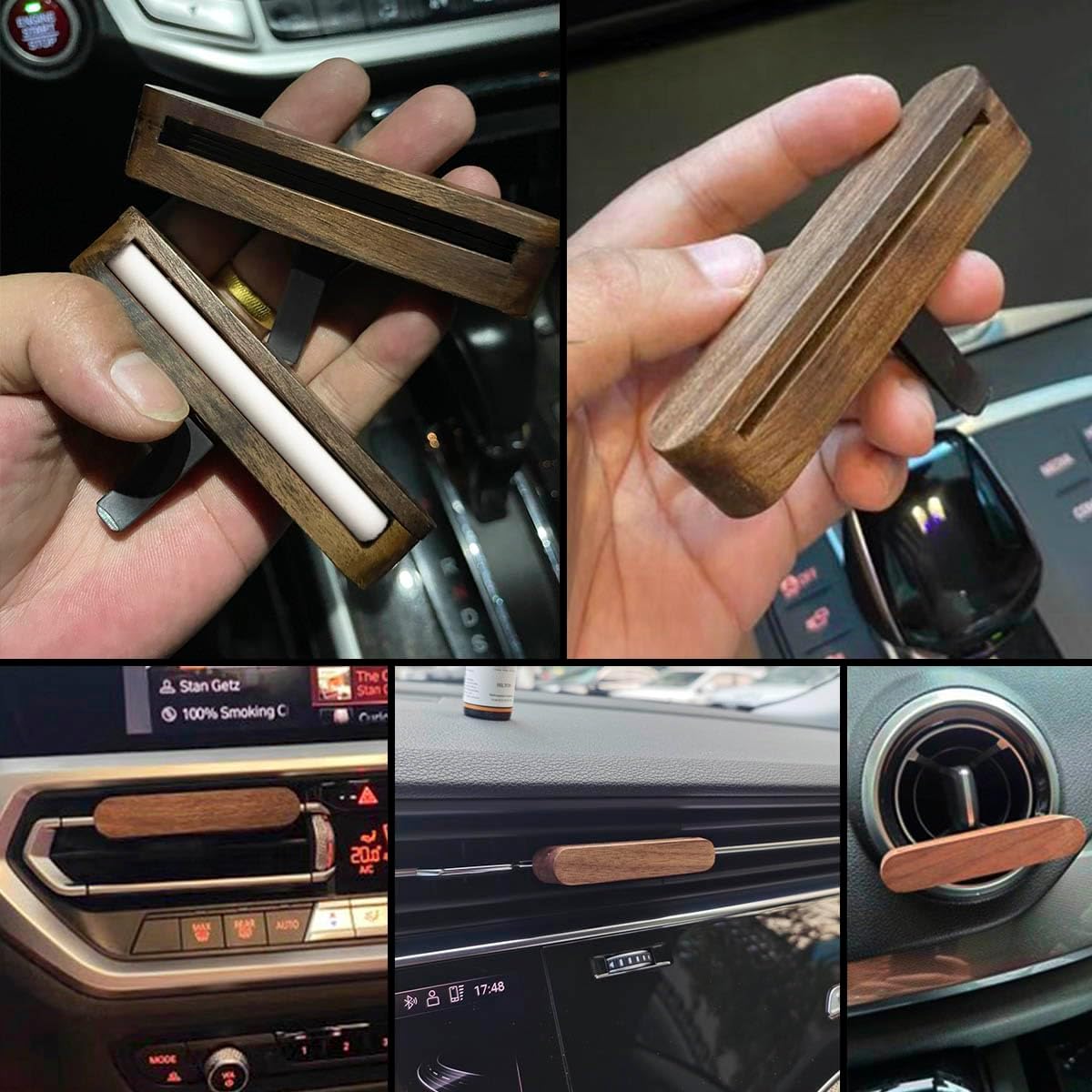 2-Pack Car Diffuser Vent Clip,Non-Electric Essential Oil Air Freshener, Refillable Walnut Wood Design, Interior Car Vent Diffuser Clips, Automotive Decoration Accessories (No Essential Oils)