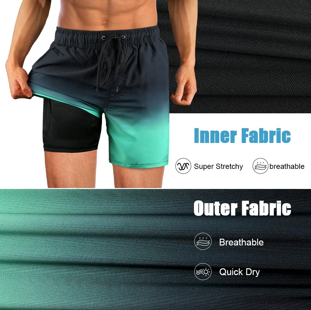 flintronic Costume da Bagno da Uomo, 2 in 1 Coulisse Trunks da Mare con Fodera a Compressione con Tasche, Pantaloncini da Surf ad Asciugatura Rapida Spiaggia Pantaloncini Boxer