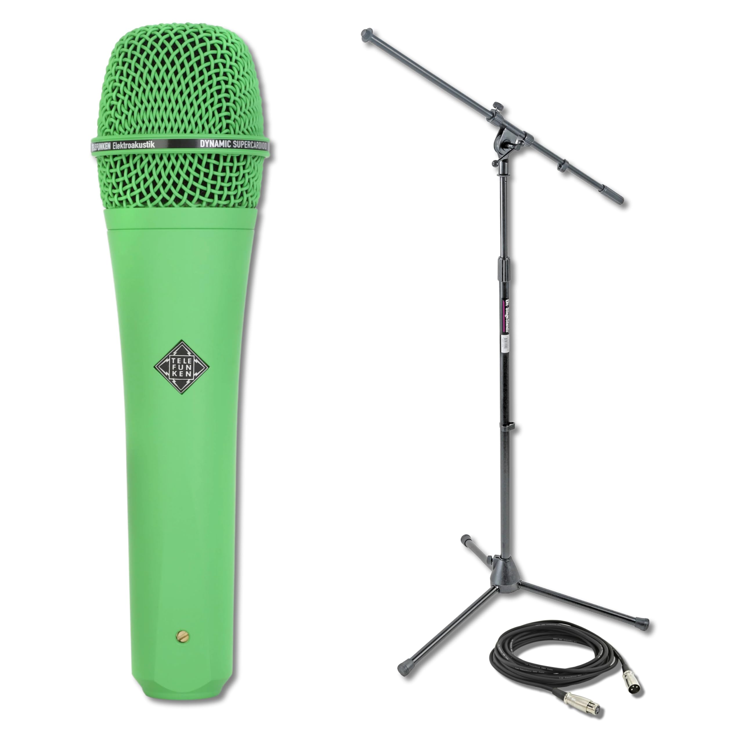 Telefunken M80 Green Dynamic Handheld Vocal Microphone with On-Stage MS7701B Boom Microphone Stand and Professional Grade XLR Cable