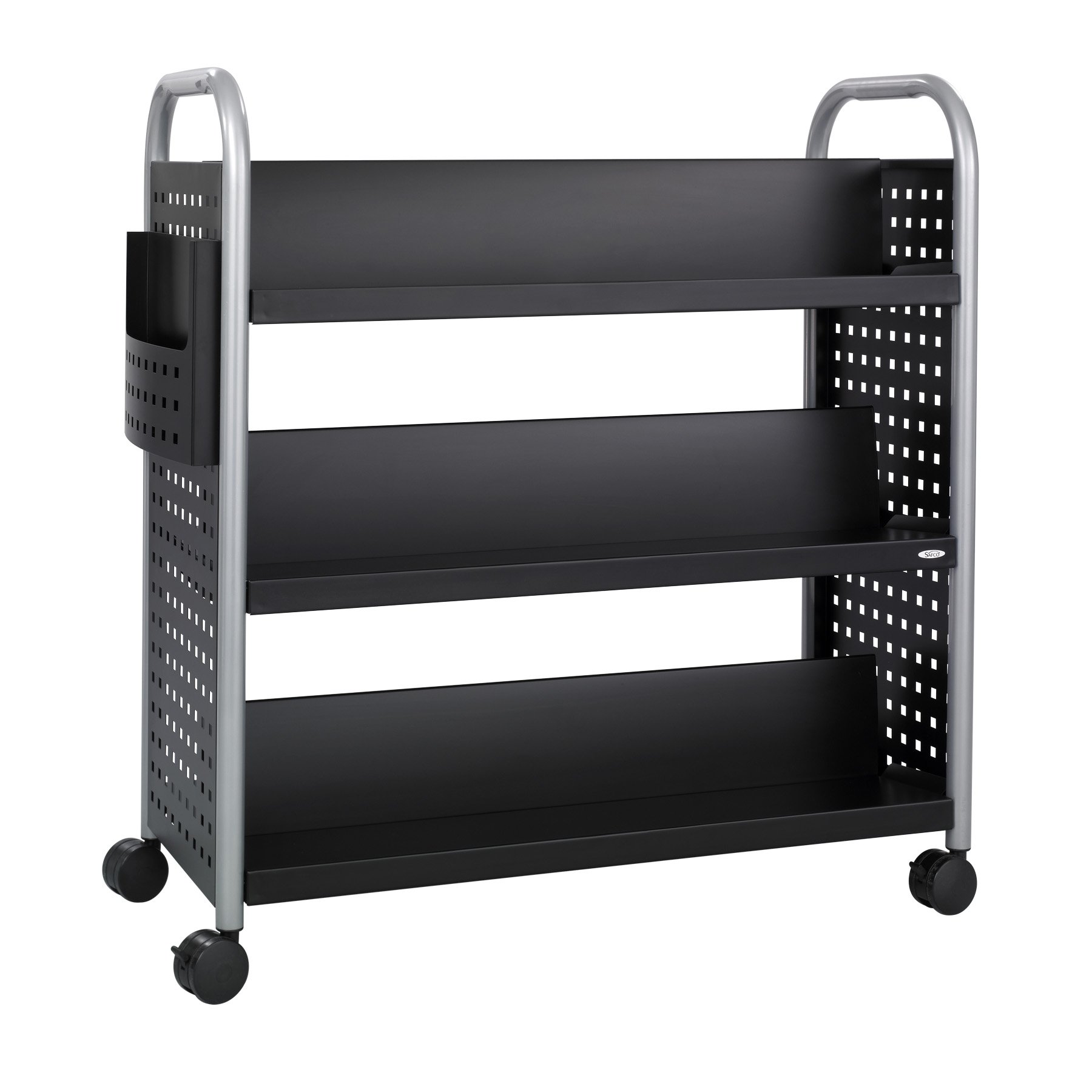 Safco Products Scoot Double-Sided Book Cart Black, Swivel Wheels, 6 Slanted Shelves