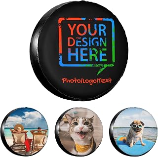 Custom Spare Tire Cover, Personalized Wheel Tire Cover with Your Own Photo Text Name Logo, Waterproof Dust-Proof Universal Wheel Tire Protectors Fit for Trailer RV SUV