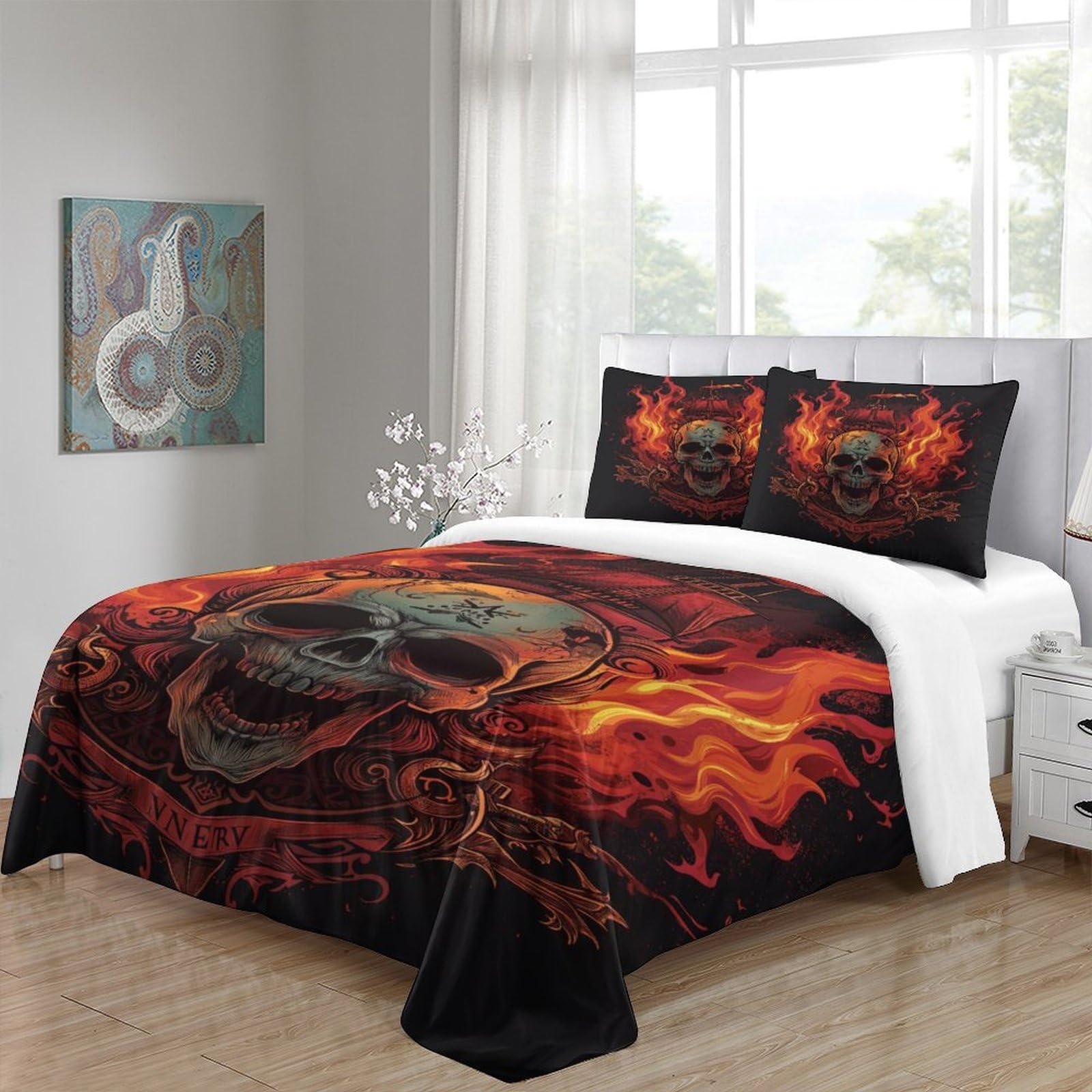 Stampato in 3D cranio Copertina Stampata Microfibra Disegnata Biancheria Da Letto Stile Morbido Con 2 Federe,Double（200x200cm）, Per Adolescenti E Adulti
