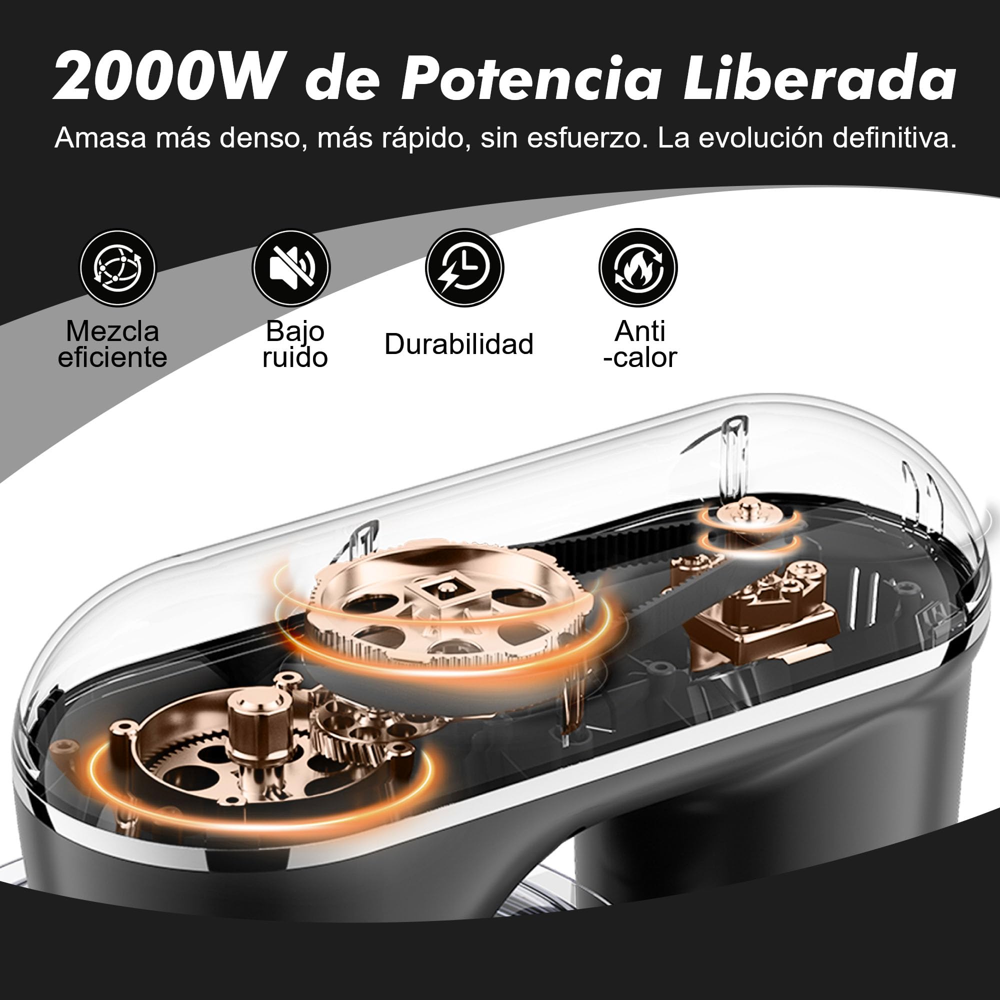 Fab Batidora Amasadora Profesional 8L 2000W, Amasadora de Pan y Repostería, Robot de Cocina Alta Capacidad con 10 Velocidades, Incluye 3 Accesorios, para Uso Intensivo en Hogares,Kitchen in the box