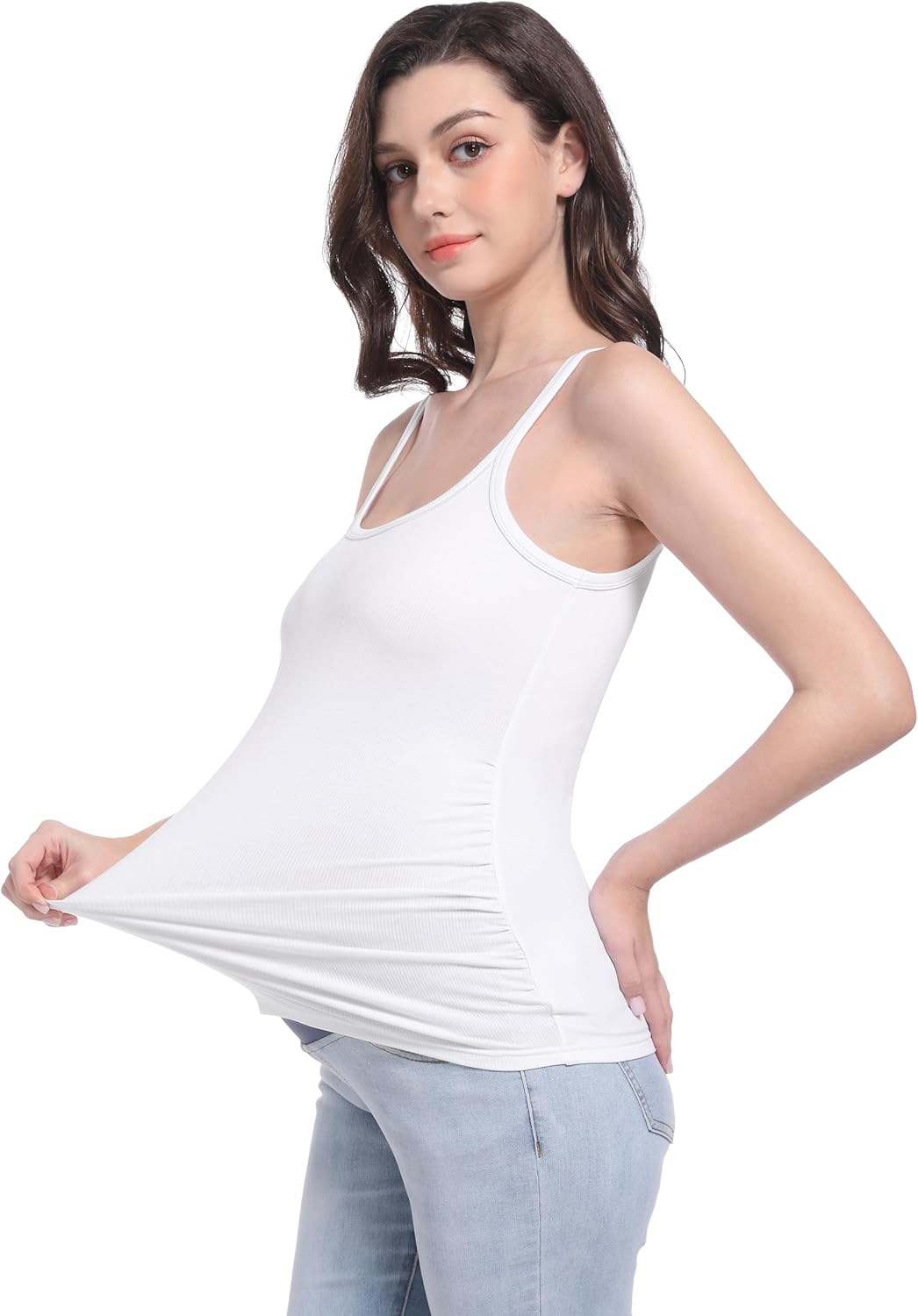V VOCNI Maternity Tank Top for Women Spaghetti Strap Scoop Neck Fitting Pregnancy Camisole Sleeveless Layering Cami Shirts - Image 2