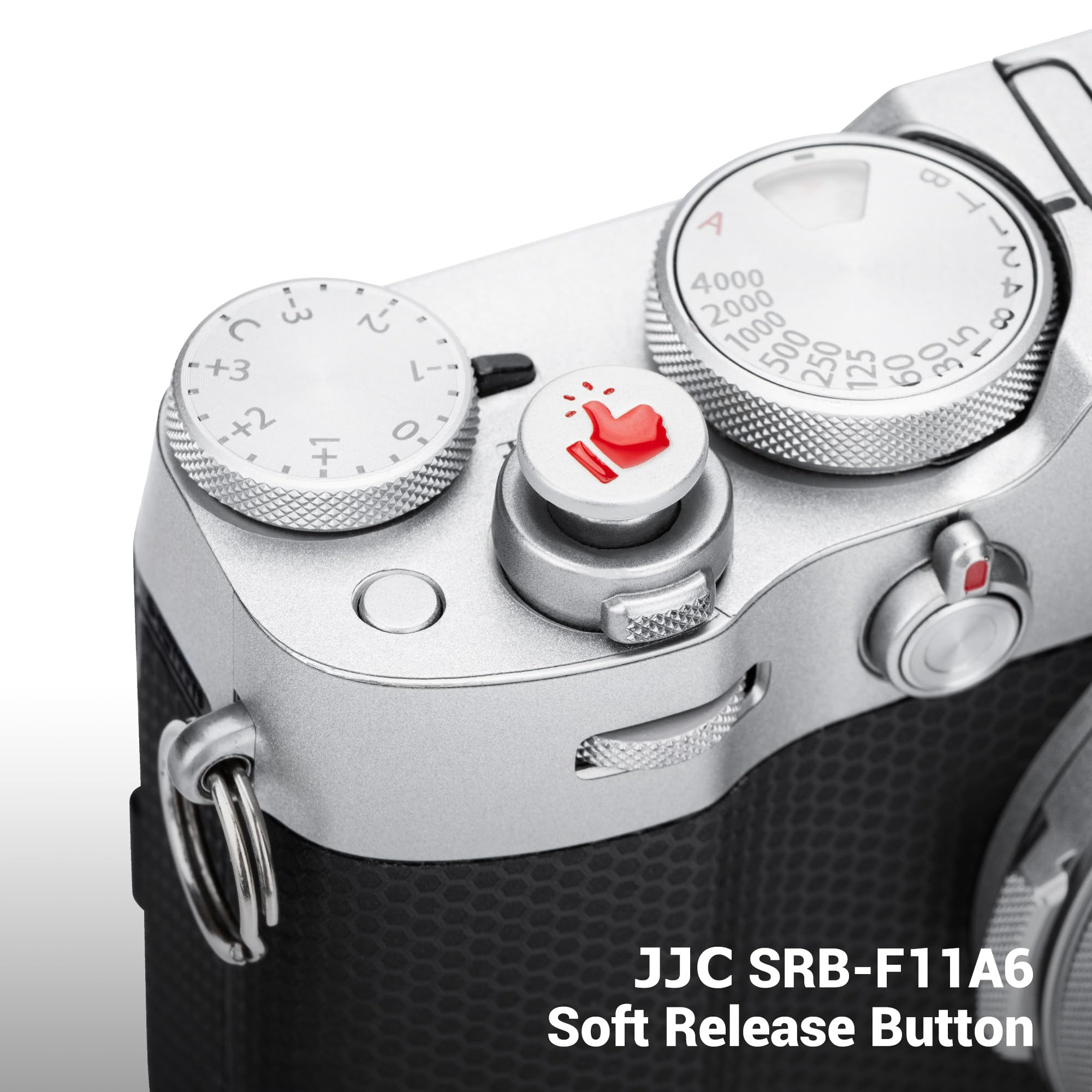 JJC A6 Camera Soft Release Button, Shutter Button with Thumb Up Icon for Fuji Fujifilm X-T5 X-T4 X-T3 X-T30 X-T30 II X-T20 X-PRO3 X-RPO2 X00VI X100V X100 X-E4 X-E3, Pure Copper Material-Silver