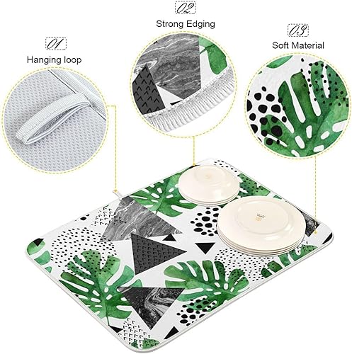 Miniatura 4 de Tropical Abstract Plant Palm Tree Leaves Dish Drying Mat Kitchen Counter Dish Dryer Matt Tapete Para Cocina 16'' x 18''