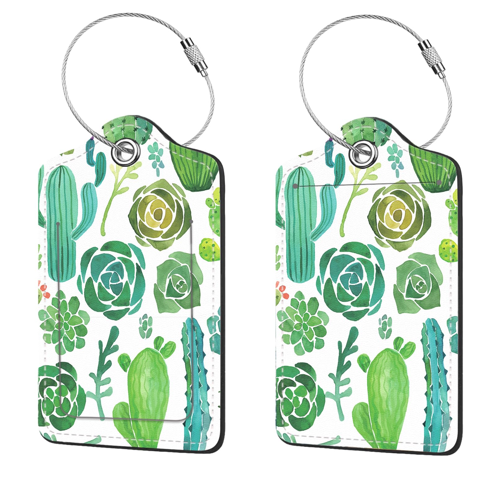 2 Pcs Luggage Tags for Suitcase, Cute Unique PU Leather Travel Bag Tag with Privacy Cover ID Label Address Card and Durable Metal Ring Suitable for