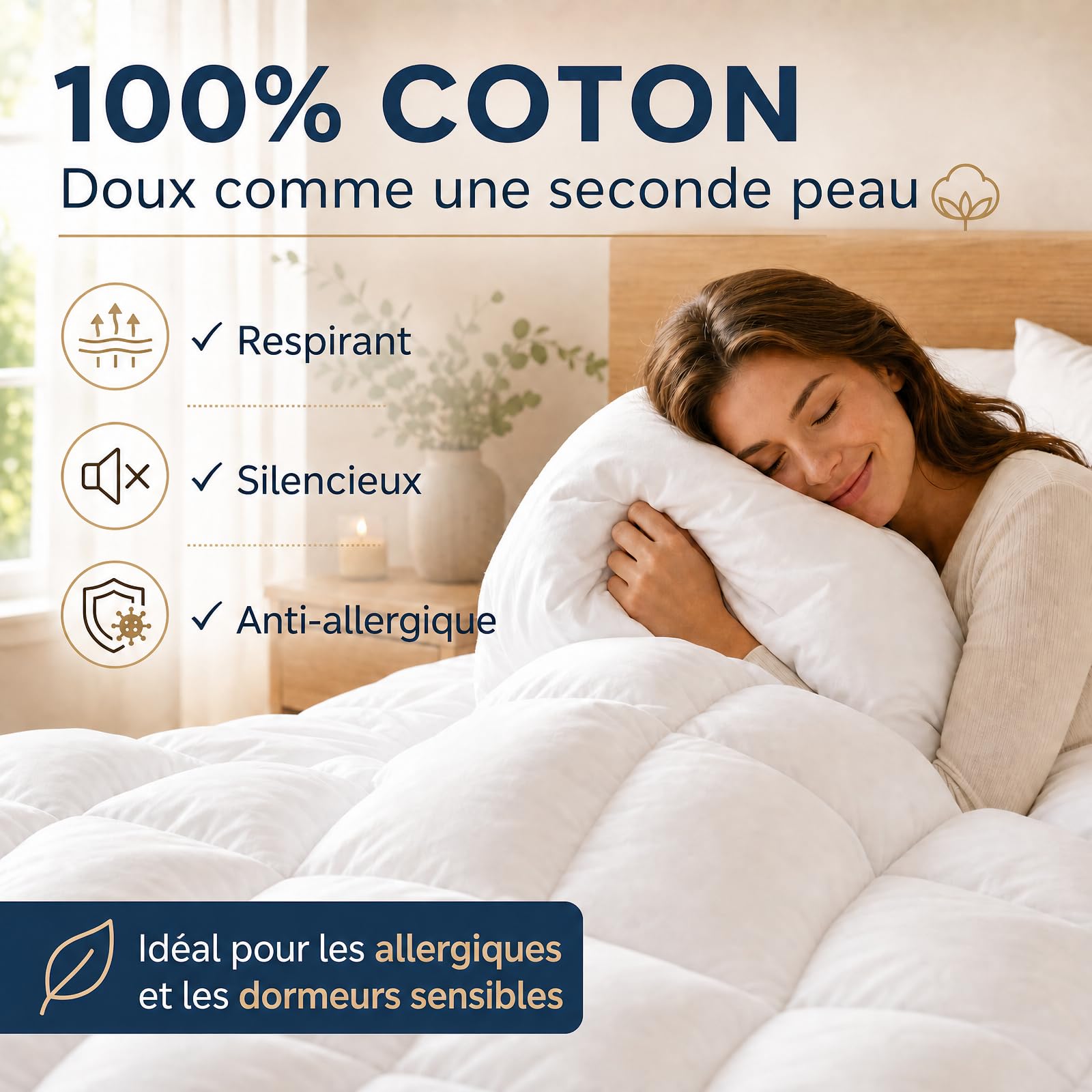 Couette 155x220 4 Saisons | pour lit 2 Personnes | Couette Plumes & Duvet d'oie | 100% Coton | Édredon Ultra Douce et Gonflant | Certifiée Oeko-Tex | Lavable en Machine,Blanc