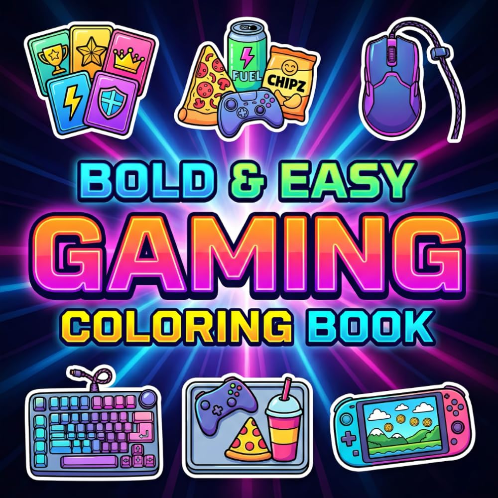 Bold & Easy Gaming Coloring Book: Simple Pixel Art and Controller Illustrations Designed to Relieve Stress for Teens, Adults, and Video Game Fans