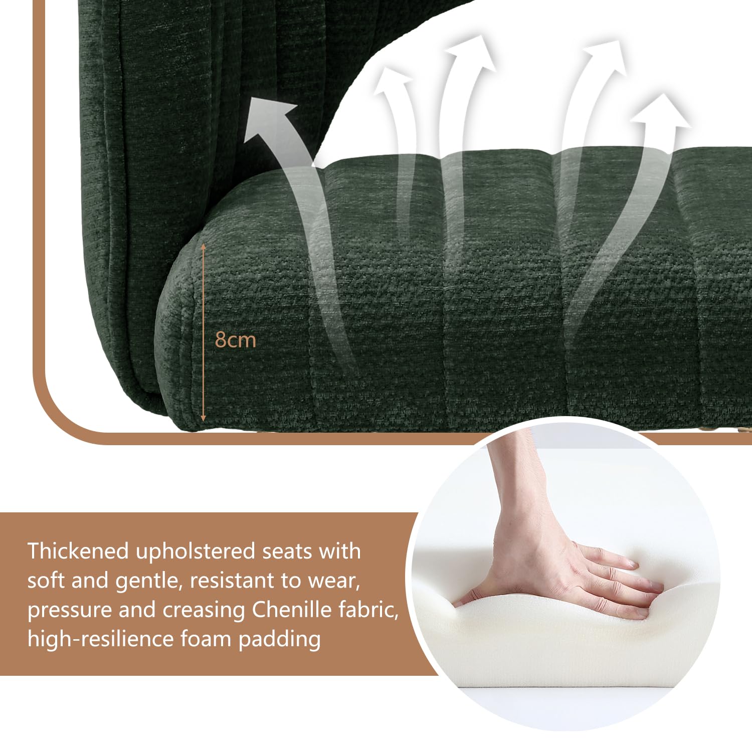 Set di 4 eleganti sedie da pranzo in ciniglia con gambe curve, imbottite, comode per cucina, soggiorno e camera da letto, mobili eleganti e versatili per la casa