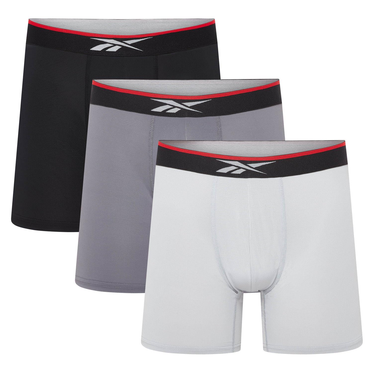Reebok Glynn Bokserki Męskie, 3 Sztuki, Oddychające i Rozciągliwe Bokserki Męskie, Wielopak, Czarny/Szary Marl/Charcoal Marl, L