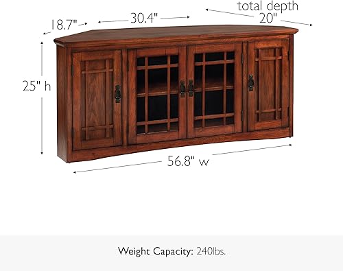 Miniatura 5 de Leick Home 60 in Corner TV Stand, Solid Wood, Adjustable Shelves, Easy Assembly, Mission Style, Blackened Hardware, Medium Oak, 56 in W x 20 in D x