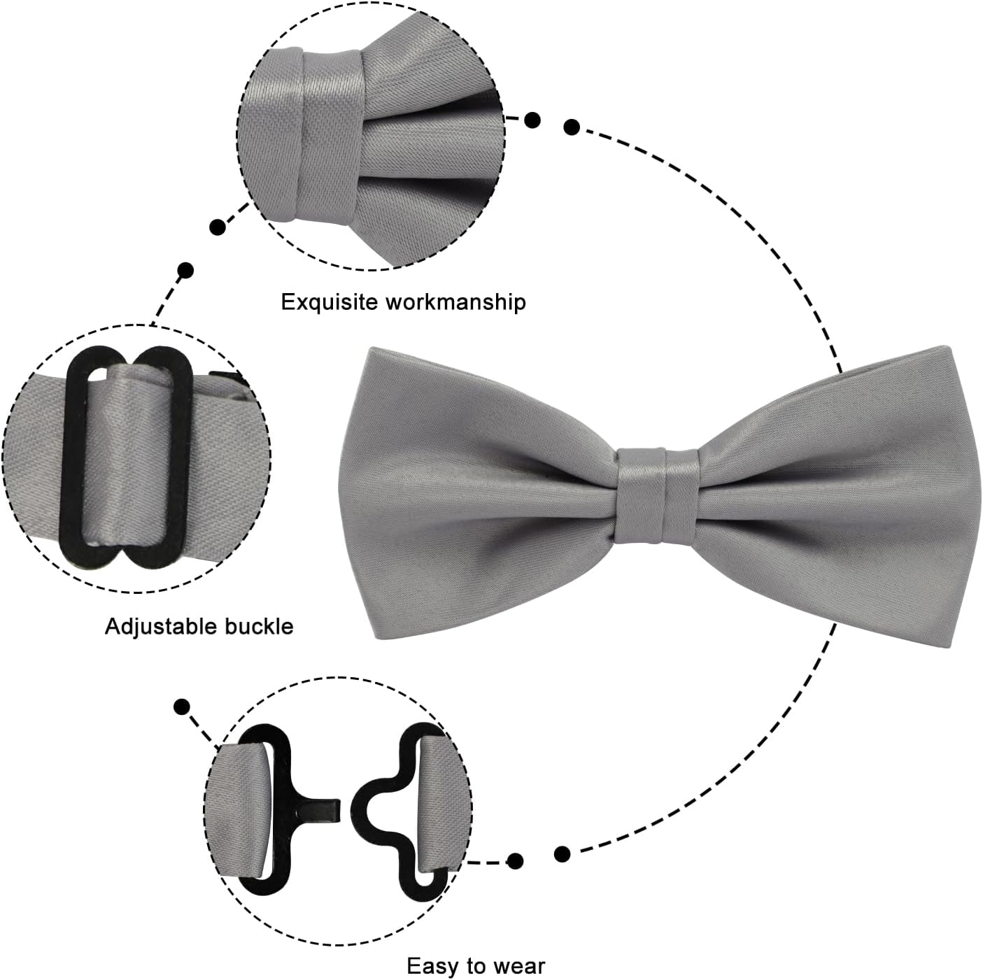 Pre-tied Bow Tie and Pocket Square Cufflinks Set 4PCS Solid Color