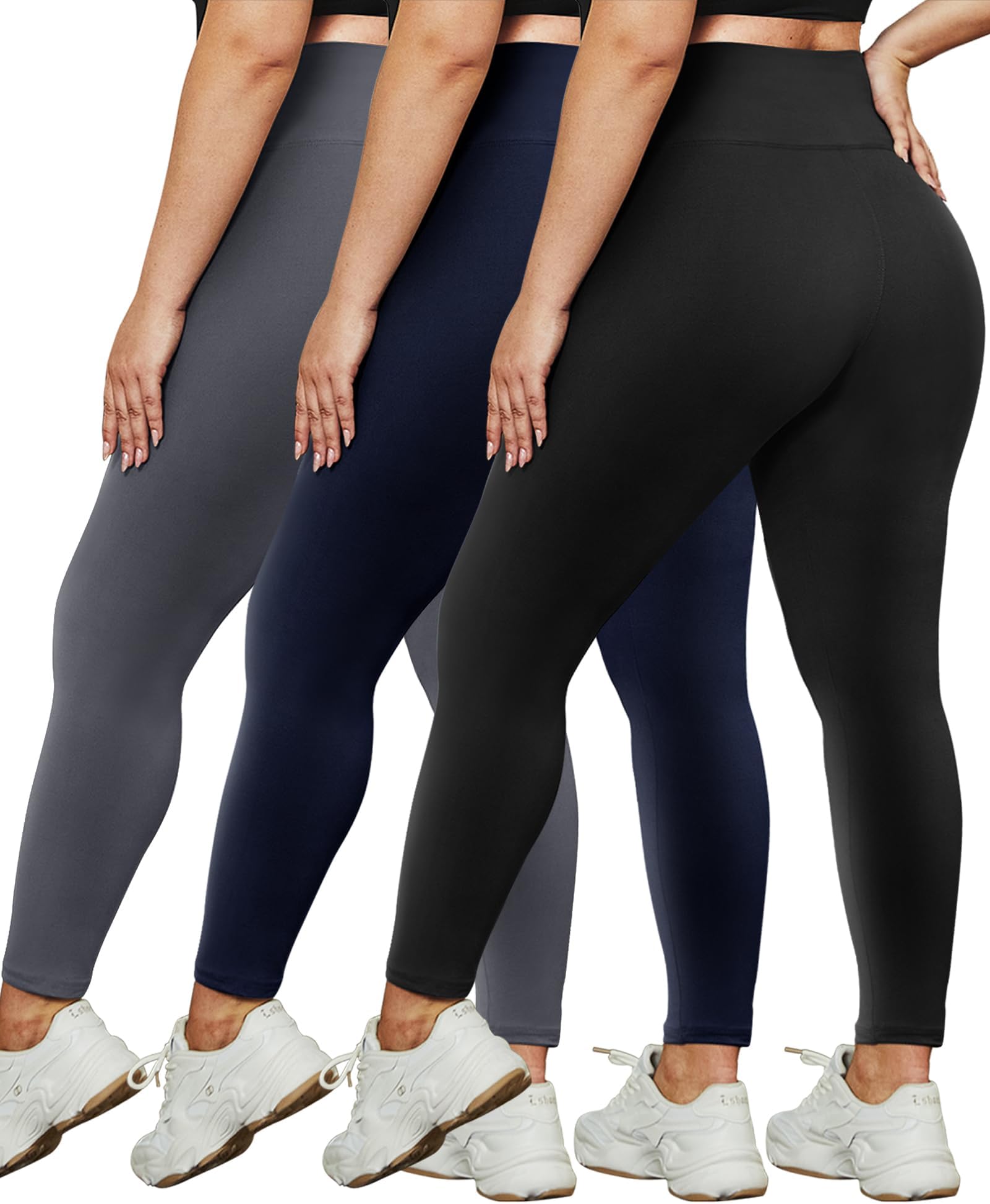 HLTPRO 3 Pack Plus Size Leggings for Women(X-Large - 4X)- High Waist Stretchy Buttery Soft Yoga Pants for Workout Running