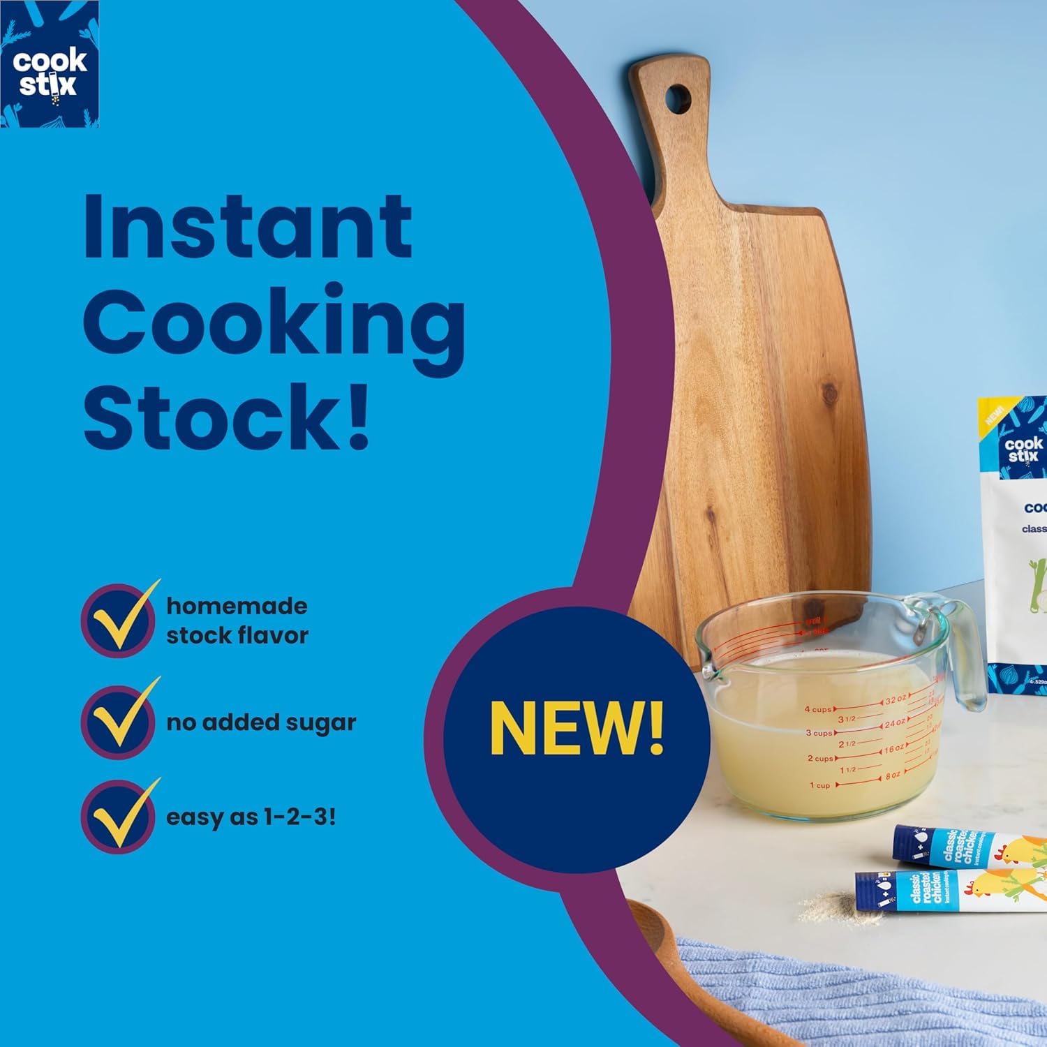 Cookstix Instant Chicken Stock Sticks Variety Pack (4 Pack) – Classic Roasted, Coconut Ginger & Chili Cumin Lime – Clean Label, Lower Sodium, Naturally High Protein Chicken Stock Alternative, No Waste