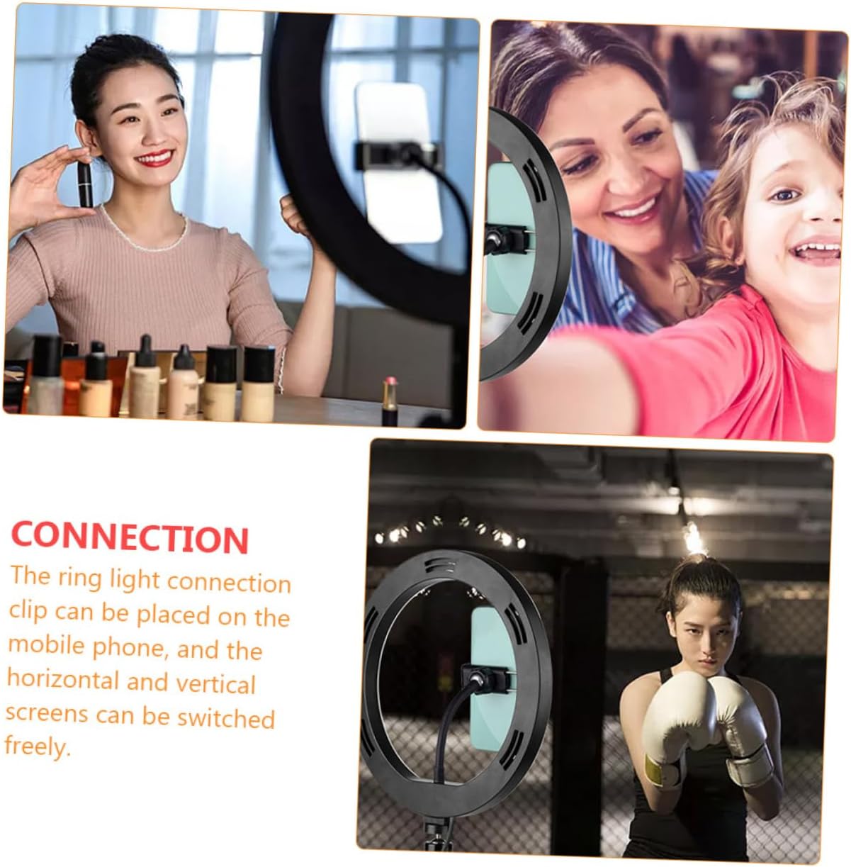 1set Stand Phone Holder Dimmable Fill for Photography Makeup USB Tripod Black