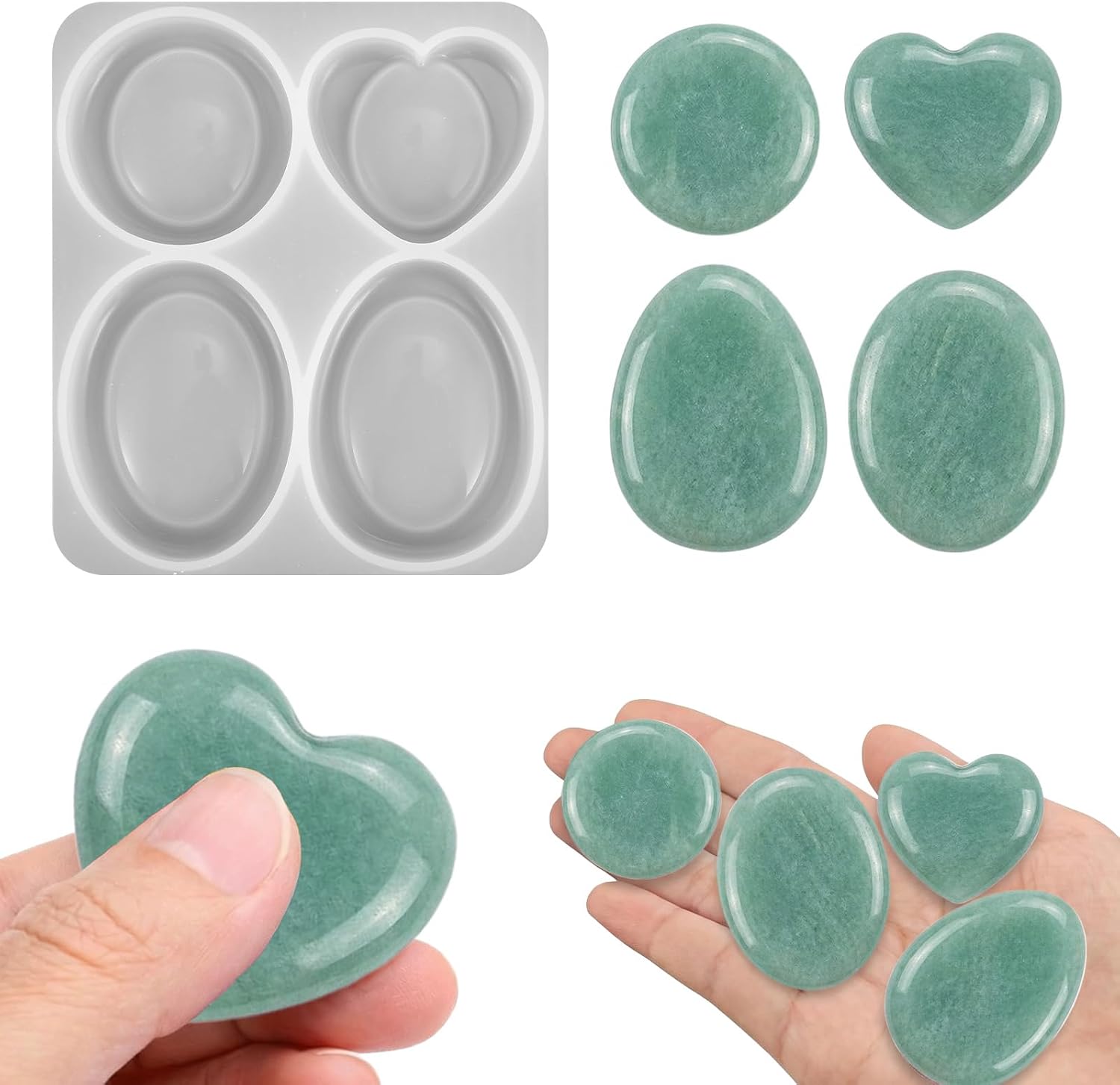 Jeffdad Thumb Worry Stone Resin Molds, Pocket Stones Resin Molds Oval Heart Silicone Mold for Men Women DIY Reducing Stress Stones Resins Casting