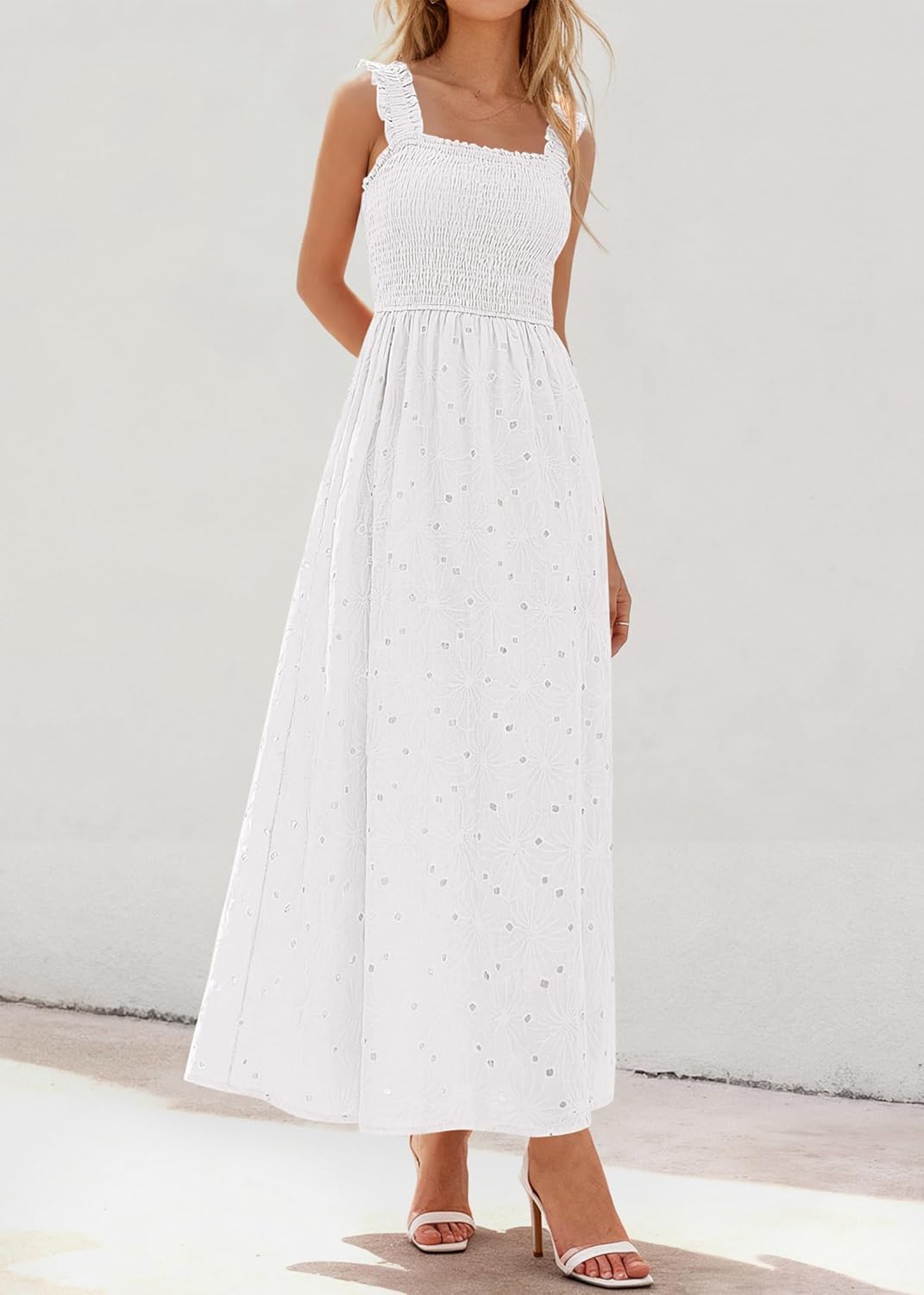 KIRUNDO Summer Lace Dress Vacation Outfits for Women 2026 Wedding Guest Dresses Maxi Beach Boho Sleeveless Cotton Sundress - Image 5