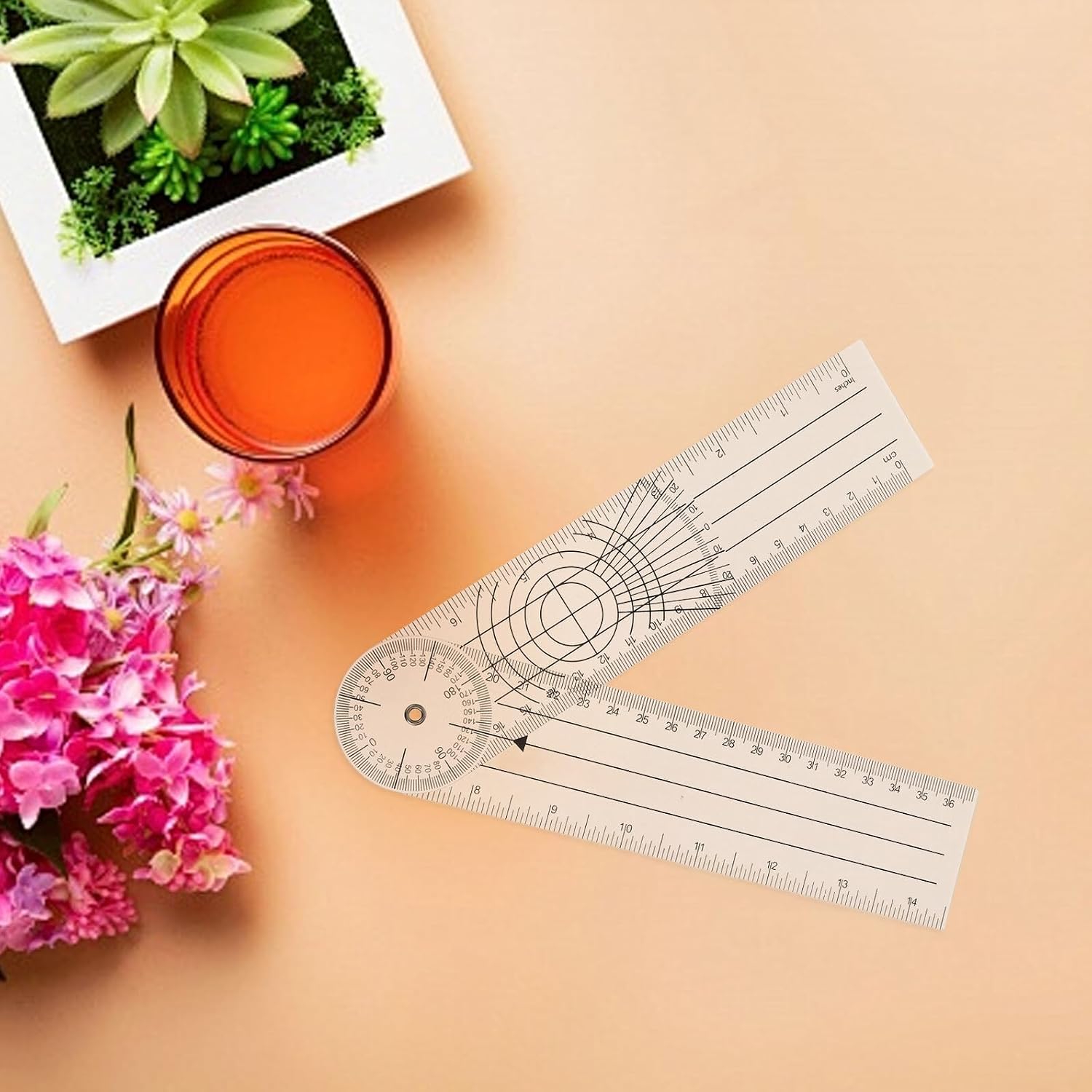 4 Pieces 8-inch Plastic Angle Protractor with Double Arms, Folding Angle Finder Ruler for Orthopedic Joint Measurement and Woodworking Tasks
