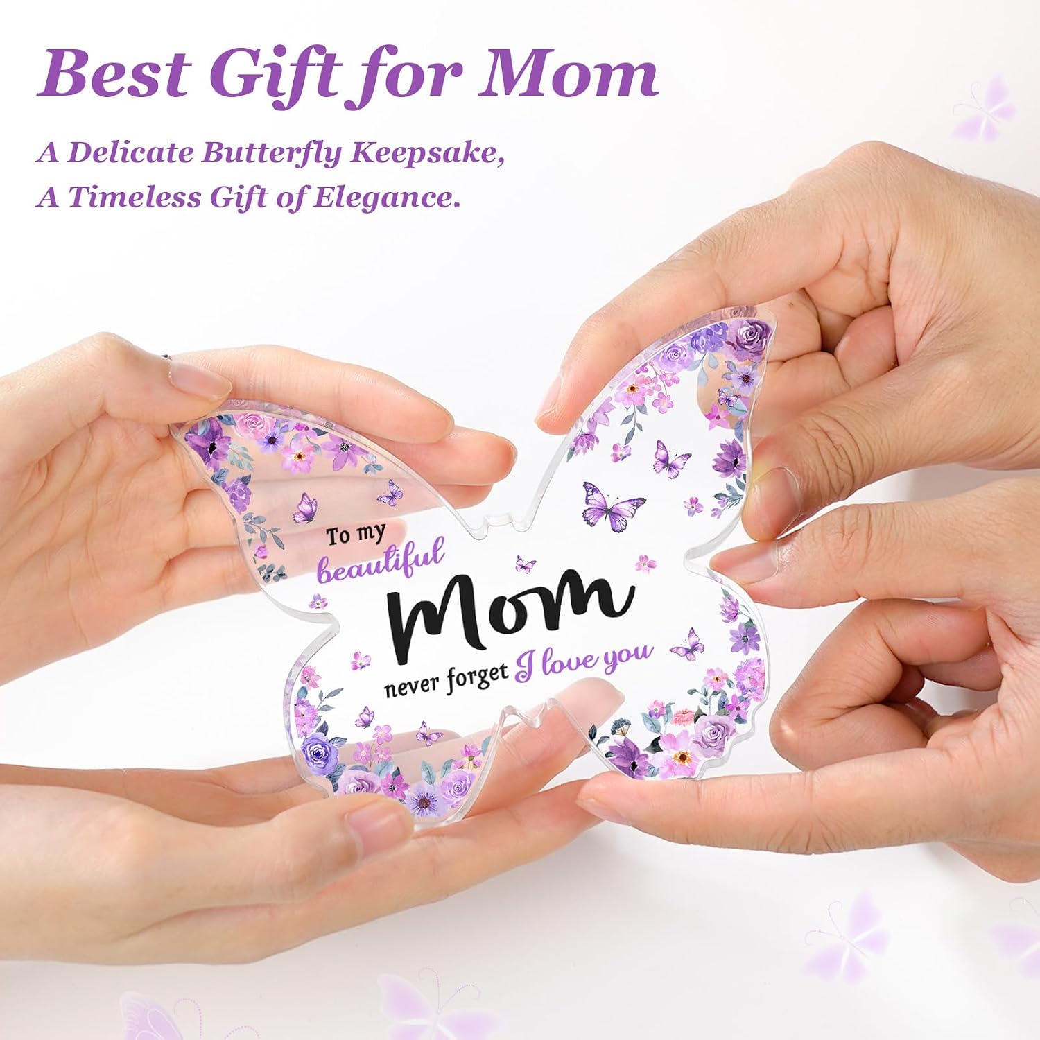 Gifts for Mom, Mom Birthday Gifts, Unique Purple Butterfly Acrylic Plaque Desk Decor, Mothers Day Valentines Christmas Gift for Mother from Daughter Son - 5 x 3.8 x 0.5 inches