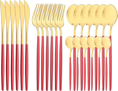 Miniatura 92 de Juego de cubiertos de espejo, 24 piezas de cubiertos de acero inoxidable 18/0 con mango verde menta, vajilla simple y moderna para cena de fiesta