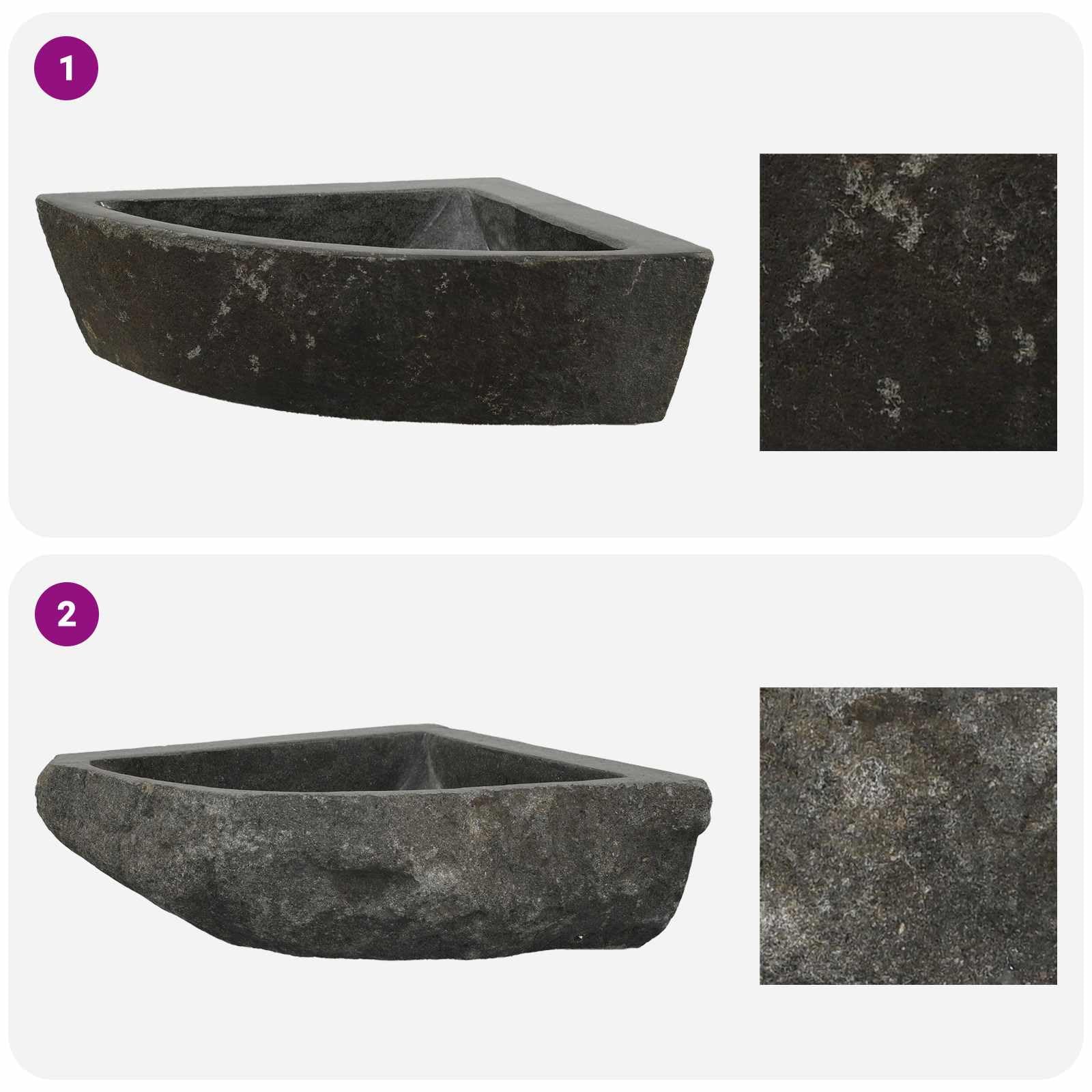 Lavabo grigio in pietra di fiume, 37 x 37 x 12 cm, da appendere alla parete, per bagno e WC degli ospiti, lavandino angolare per ristrutturazione e ristrutturazione del bagno