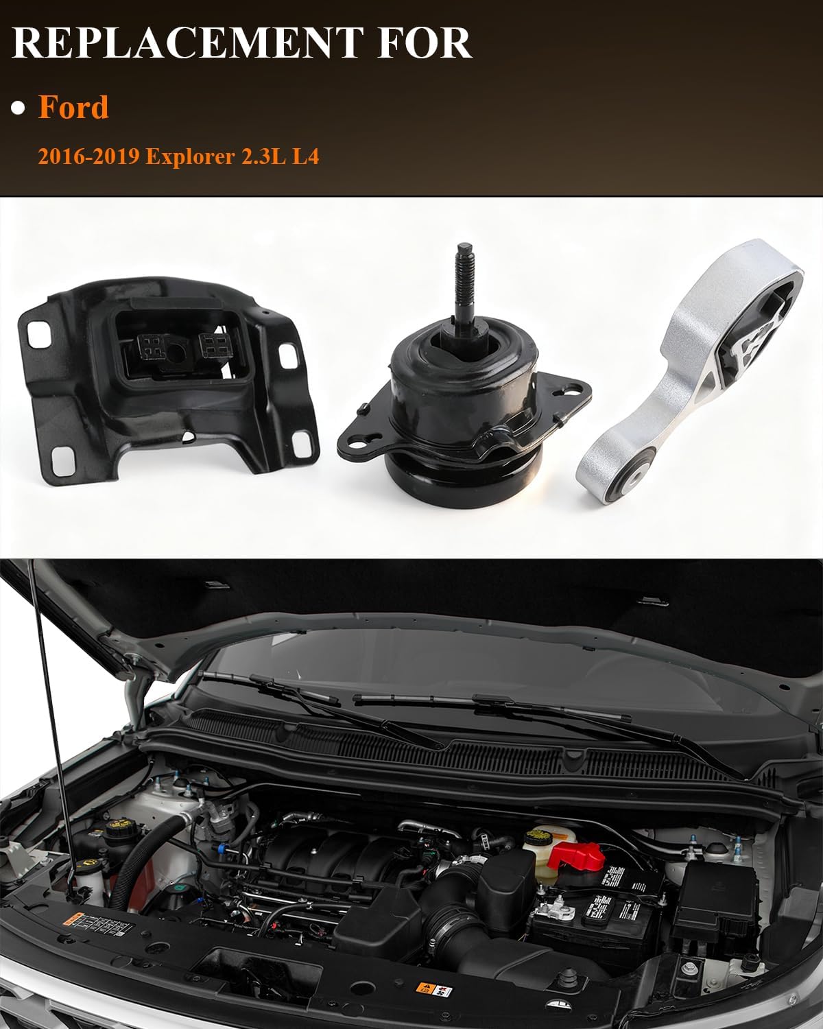 Engine Motor Mount & Trans Mount Replacement for 2016 2017 2018 2019 Ford Explorer 2.3L L4, Engine Mount Set of 3 Replaces OE# A5634 BB5Z6038F A5875 BB5Z6038G FB5Z6038E A5917 FB5Z6068C
