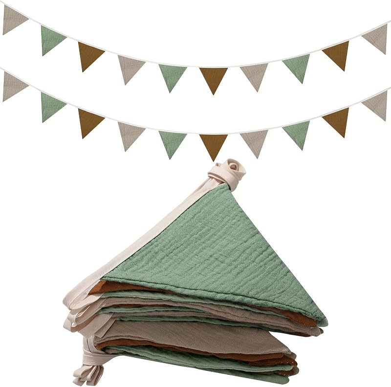 Oudain 2 Pcs Pennant Banner Flags Nursery Garland Triangle, Retro Color | Each 7.75 ft, Nursery Triangle Bunting, Fabric Playroom Wall Decor, Baby Shower Birthday Party, Boho Wedding Decoration