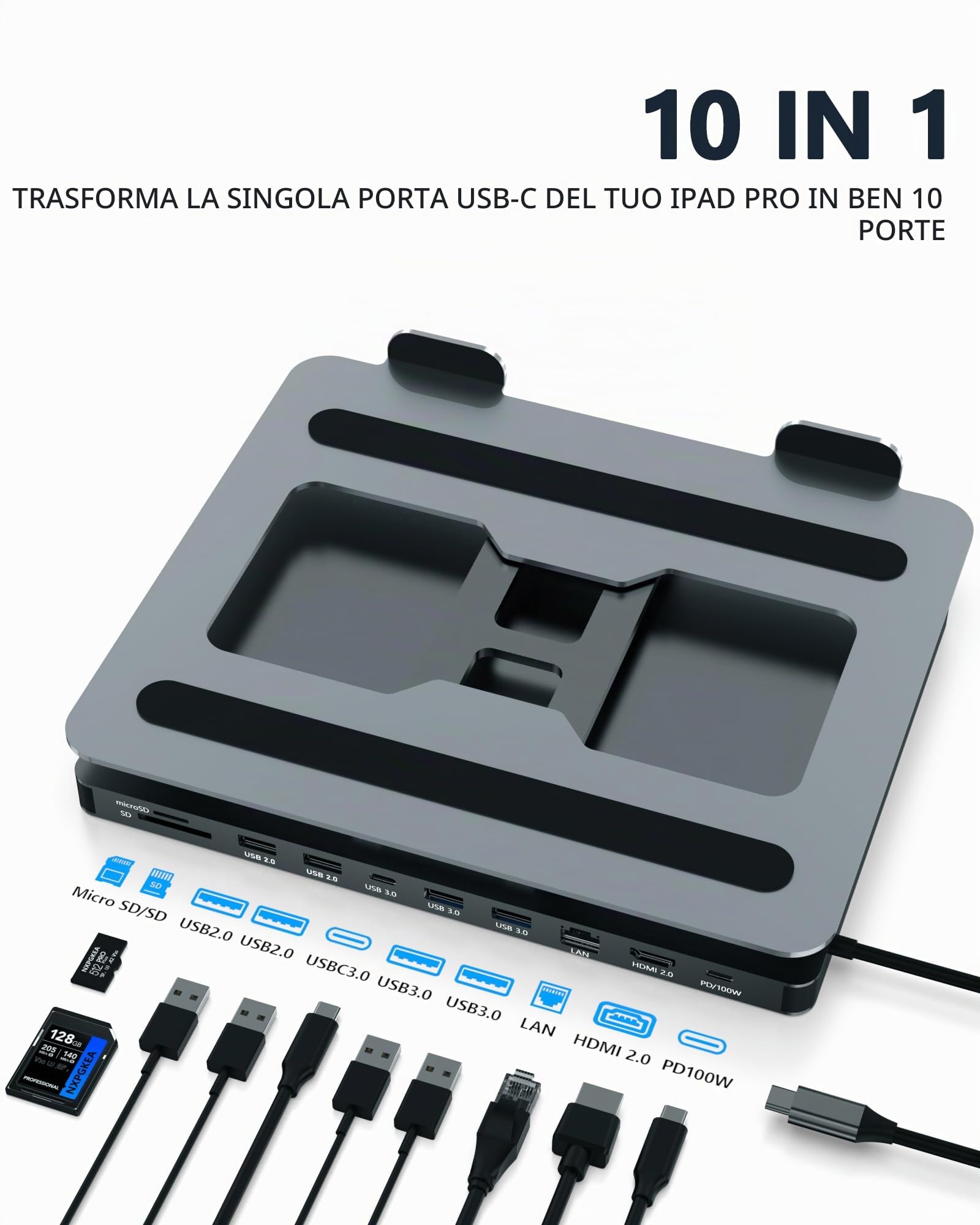 USB C Hub Stand for MacBook Pro, 10 in 1 Adapter for MacBook Air Docking Station with 4K 60Hz HDMI, RJ45 Gigabit Ethernet, SD/TF Card Reader, 4 USB 3.0 for iPad/Dell HP/Surface/Lenovo Laptop Dock