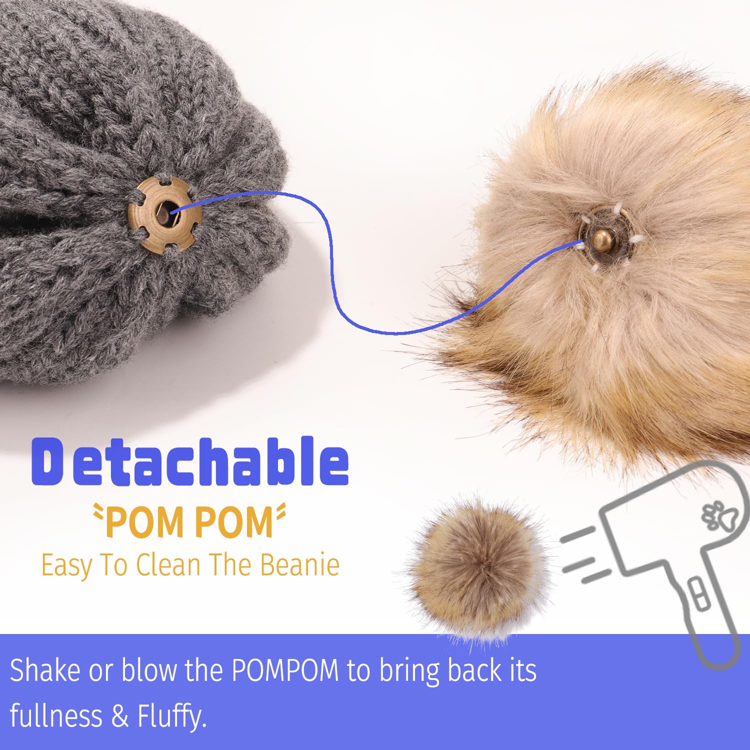 KDWAVE Womens Winter Hats with Knitted Beanie Hat Thick Lined Removable Faux Fur Pom Pom Beanies for Winter Hats