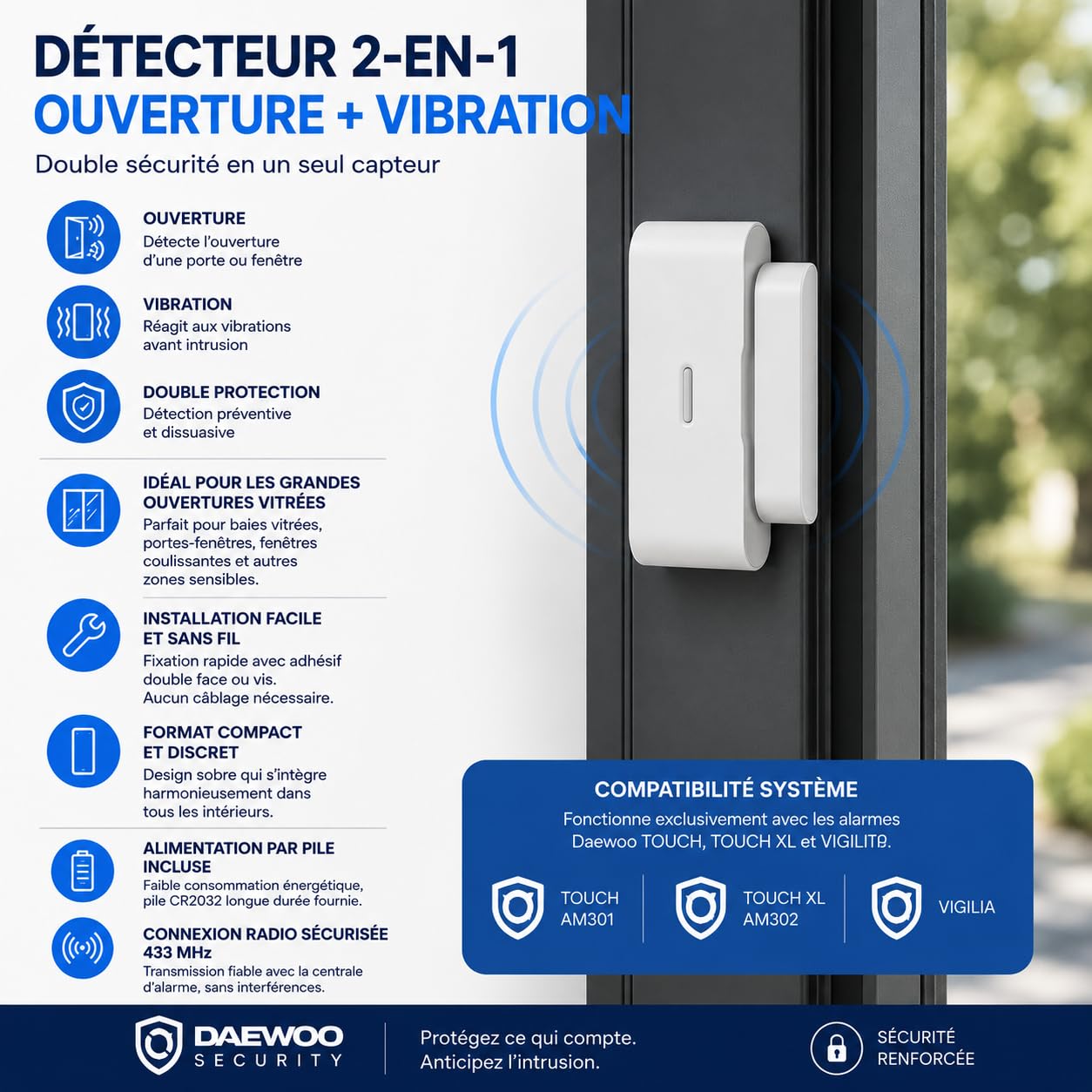 Daewoo Alarmanlage, WLAN/GSM Touch, 7 Zoll (17,8 cm), AM504L, kabelloses und ohne Abonnement, Tierfreundlich, Detektoren inklusive + Überwachungskamera, Full HD, Mobile App inklusive