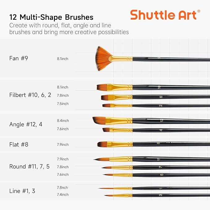 Set de 12 Pinceles Shuttle Art con Estuche, Formas y Tamaños Variados para Acrílico, Acuarela, Óleo y Gouache, Ideal para Niños, Principiantes y Profesionales miniatura 3