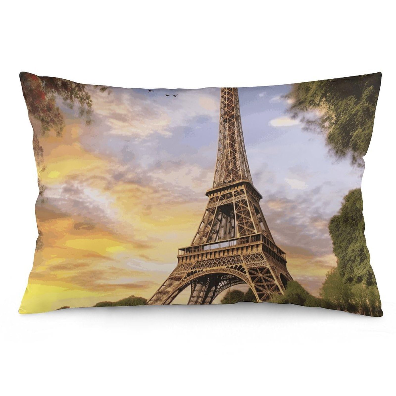 2 Pack Pillow Cases for Hair and Skin, Soft Breathable Pillow Case Covers with Hidden Zipper, Eiffel Tower Paris Pillowcase 12 "x20 Pillow Covers for Sleeping Gift