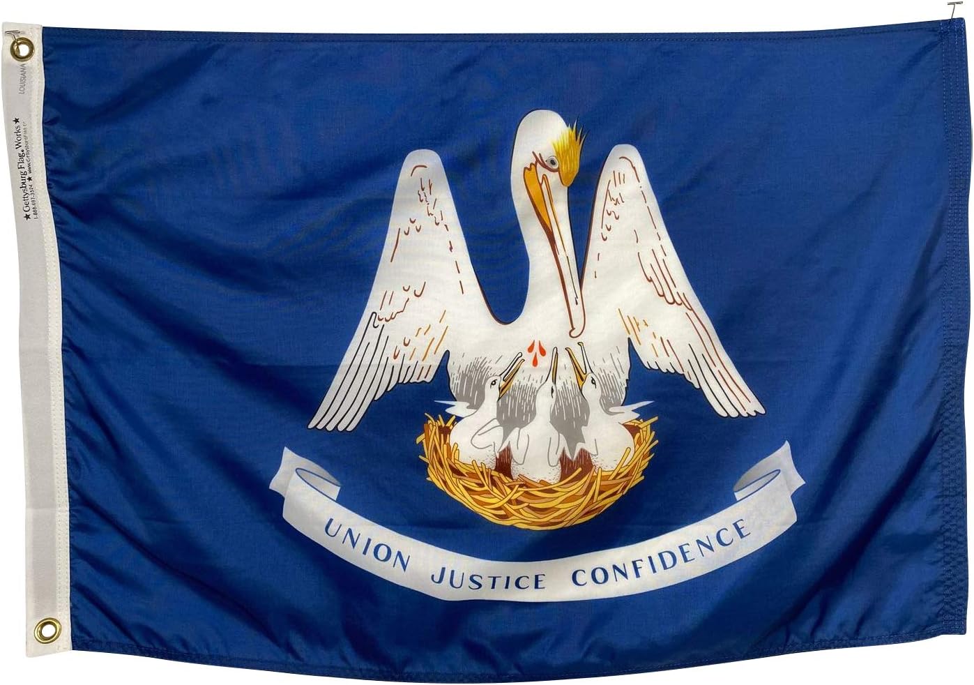 2x3' State of Louisiana Flag - All Weather Nylon & Reinforced Fly End Stitching - Made in USA