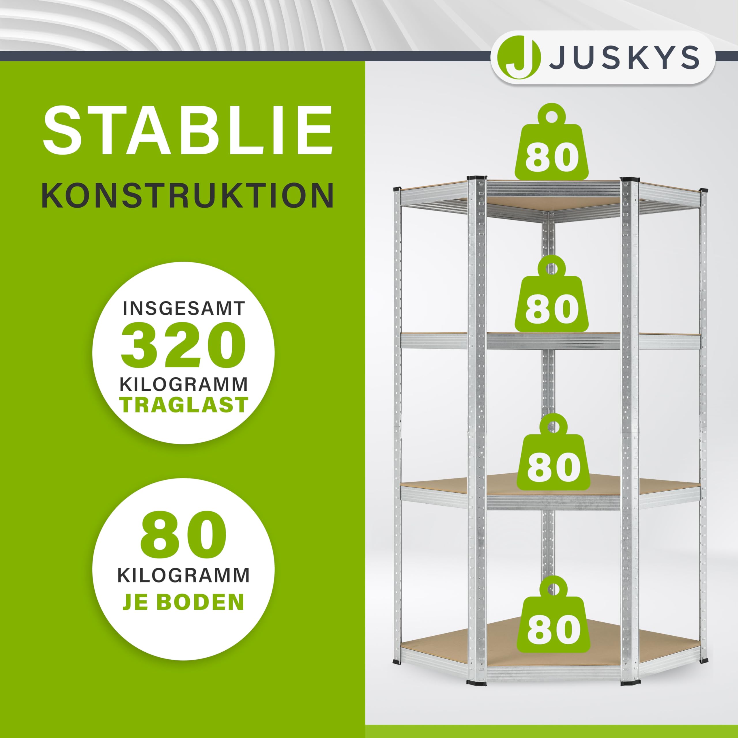 Juskys Eckregal Lageregal Corner Easy 160 x 75 x 40-75 cm - 320 kg - 4 Böden aus MDF Holz - Metall verzinkt - Schwerlastregal Steckregal Kellerregal