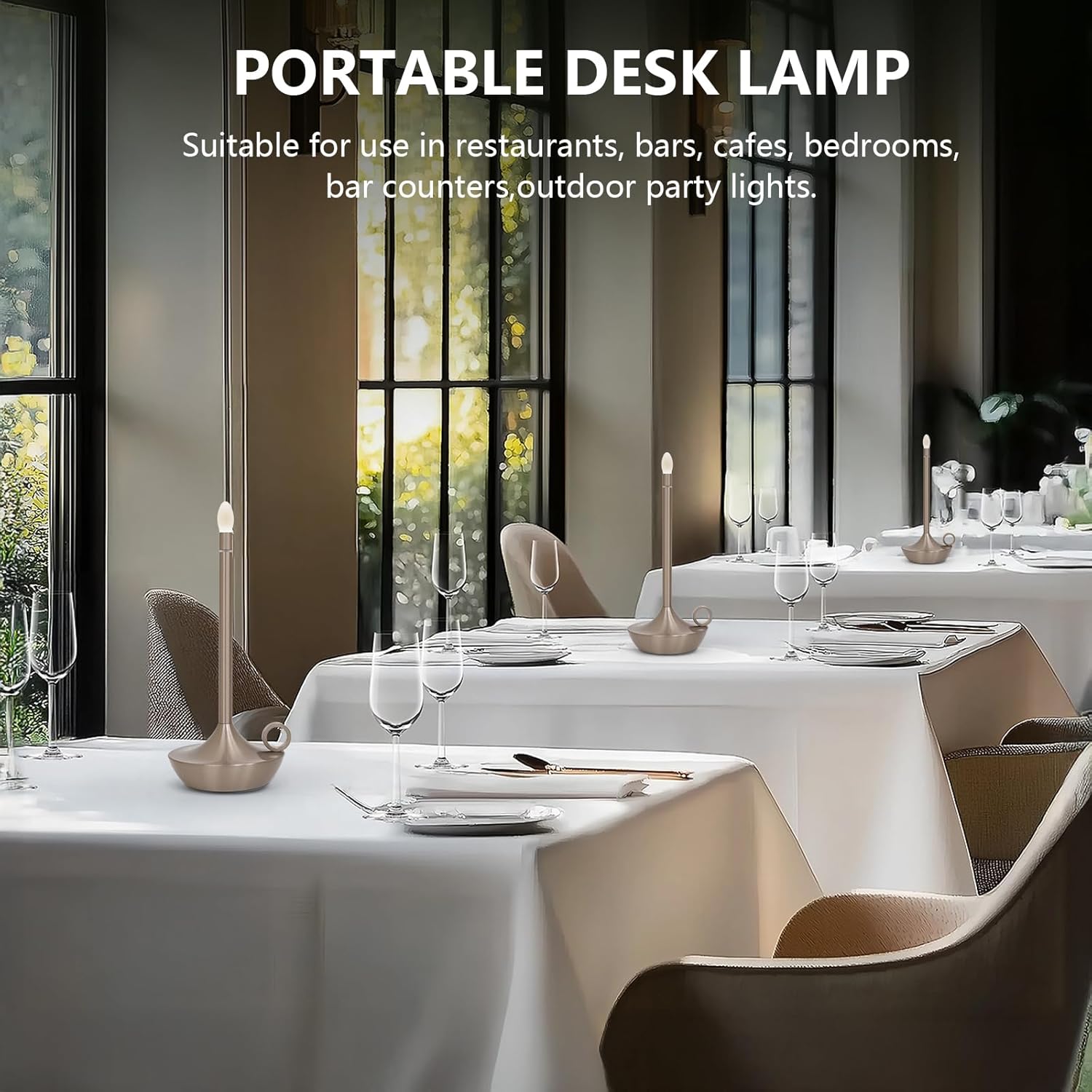 ModernPortable Table Lamp CordlessLED Desk Lamps, 3 Colors Stepless Dimming Rechargeable Battery Operated Lighting for Bedroom Dining Room Restaurant Coffee Shop Camping Night Light (Silver)