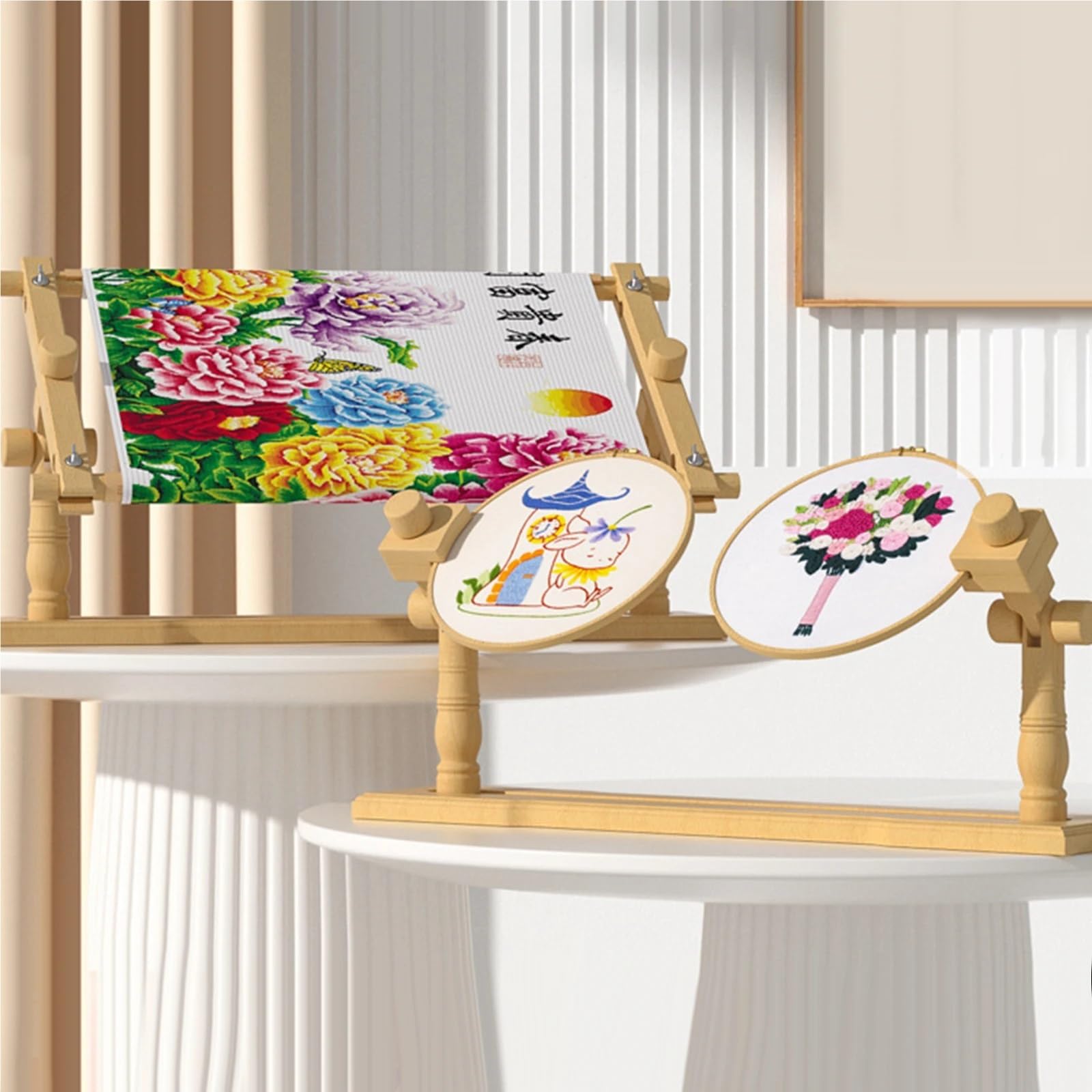 Soporte De Madera Bordado Bastidor de bordado ajustable madera haya, soporte for punto cruz, for , mesa regazo, herramientas costura(L)