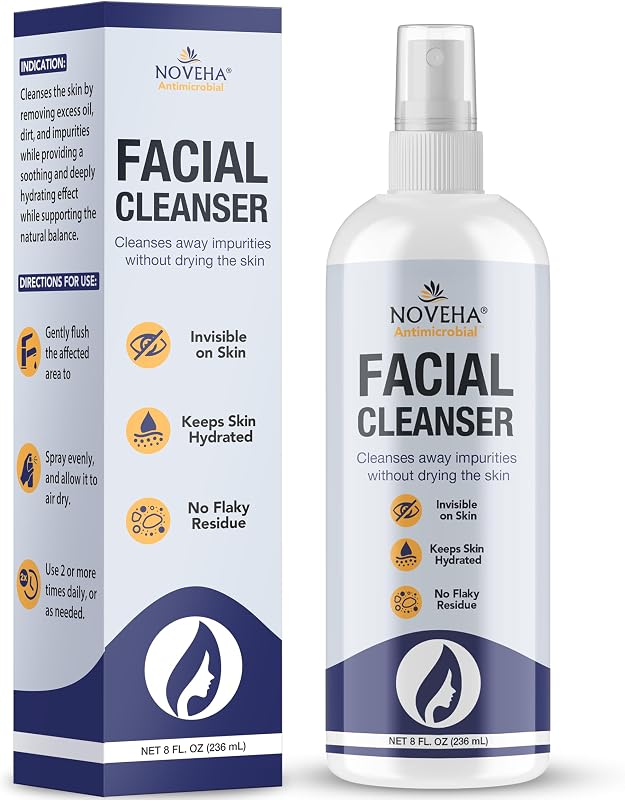 NOVEHA Limpador facial em spray com ácido hipocloroso, fórmula com água deionizada e sal, 237 mL