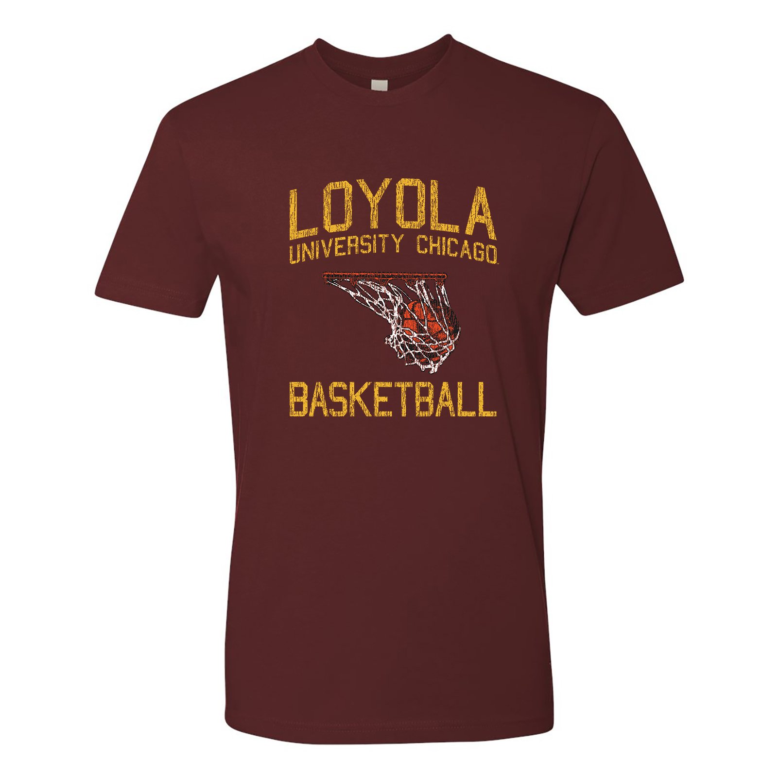 UGP Campus Apparel AS29 - Loyola University Chicago Ramblers Faded Retro Basketball T Shirt Premium Cotton - Large - Maroon