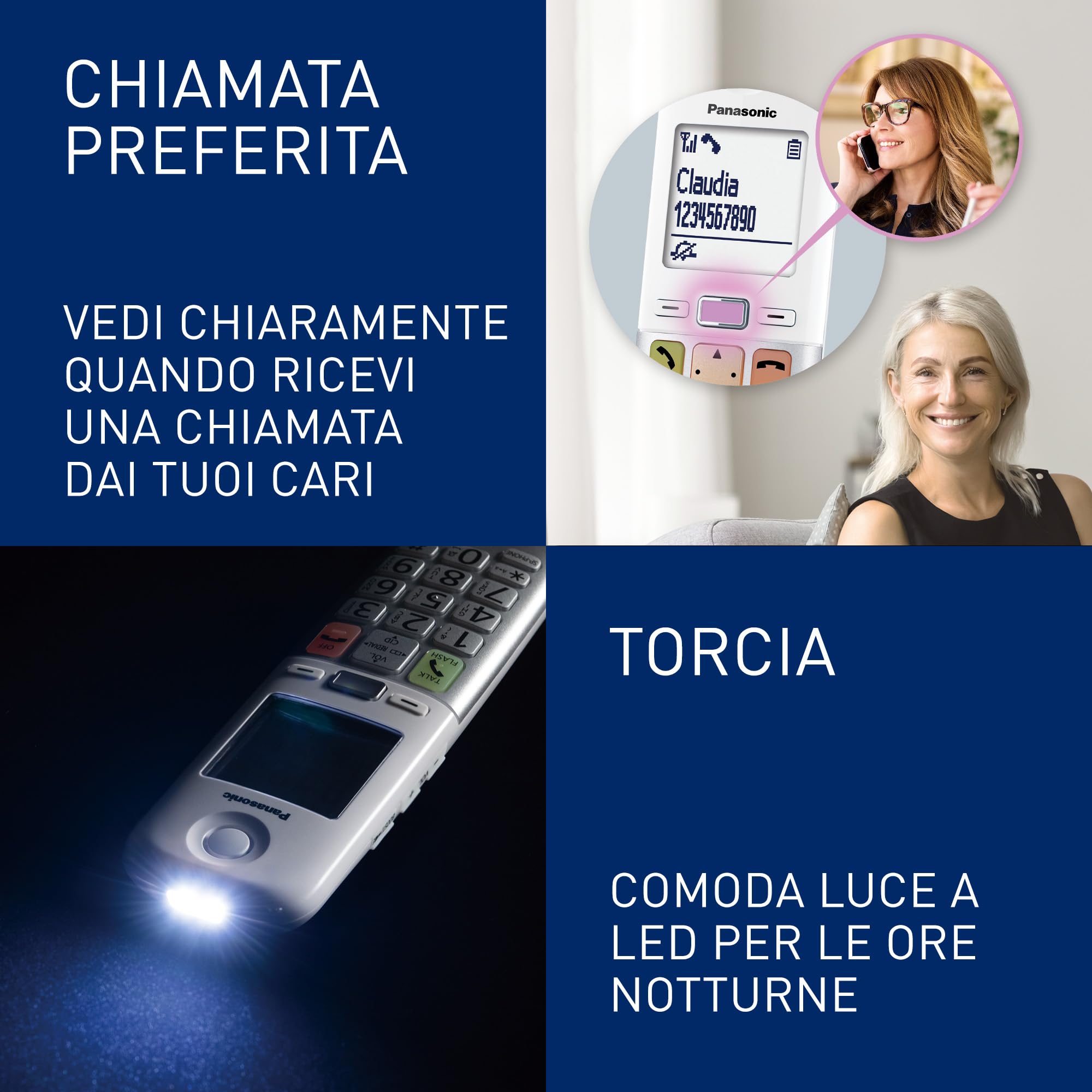 Panasonic KX-TGU432EXW Telefono Cordless Digitale con Segreteria Telefonica, Unità Base e 2 Ricevitori, Display LCD, Fav Call, Torcia, Compatibile con Apparecchi Acustici, Bianco e Argento