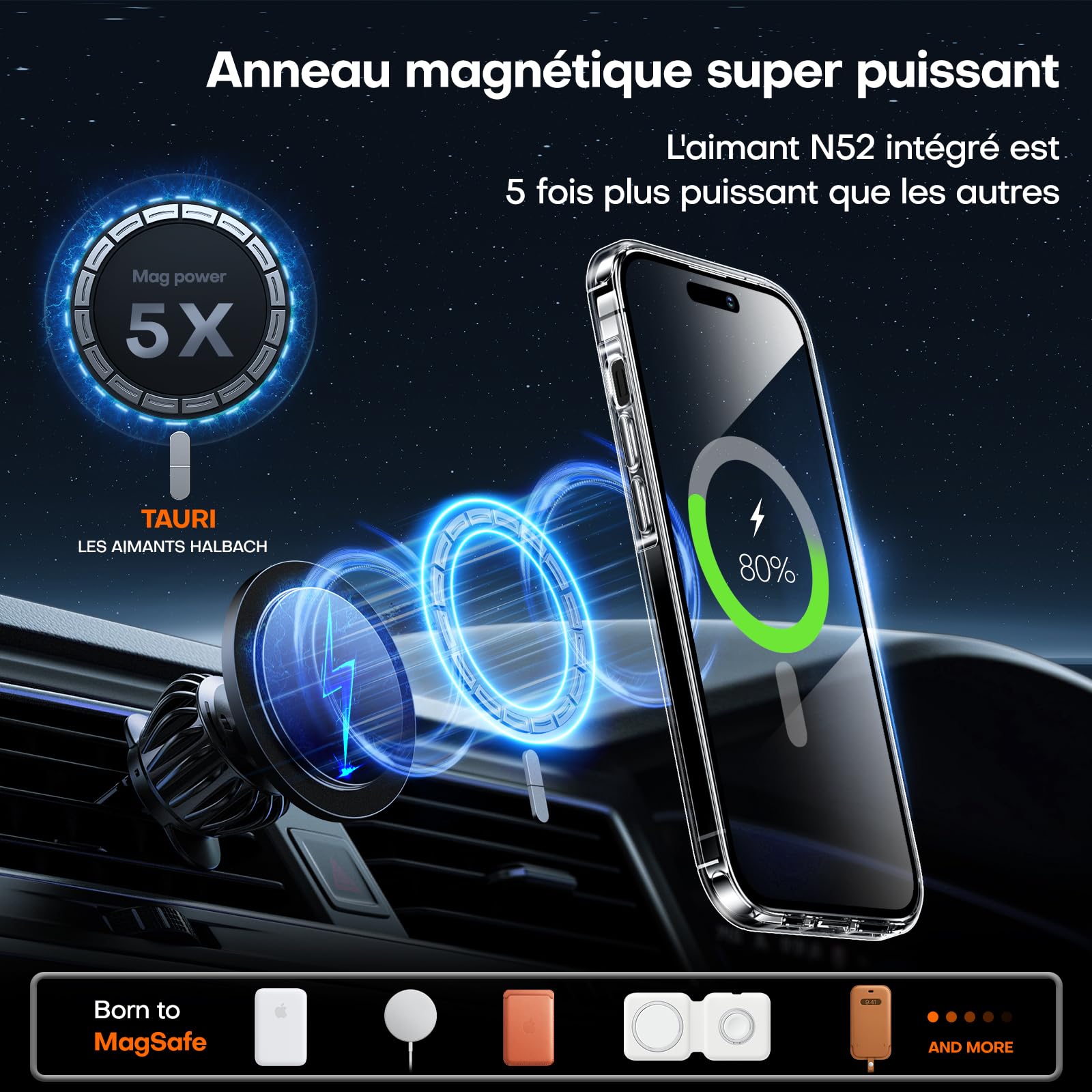 TAURI Coque Magnétique pour iPhone 15 avec Protection écran, [Compatible avec MagSafe] Protection Anti-Choc Mince et Anti-Chute - Transparent - 4